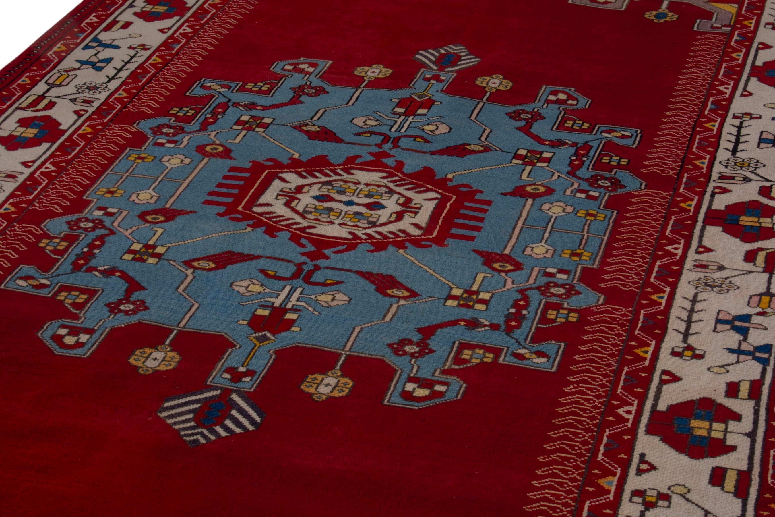 Persian Saveh area rug in deep red and cream, view 9 of 21