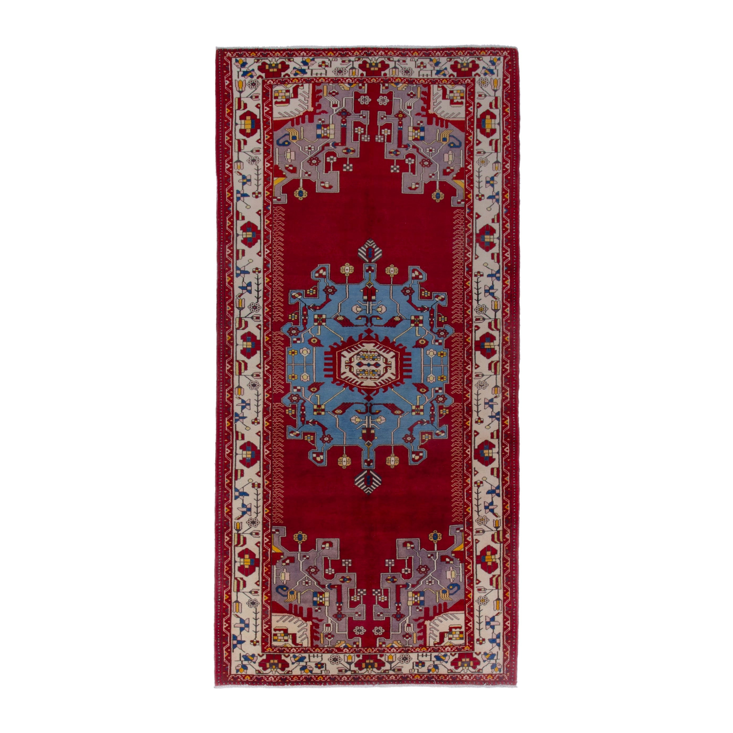 Persian Saveh area rug in deep red and cream, 5'3" x 10'11"