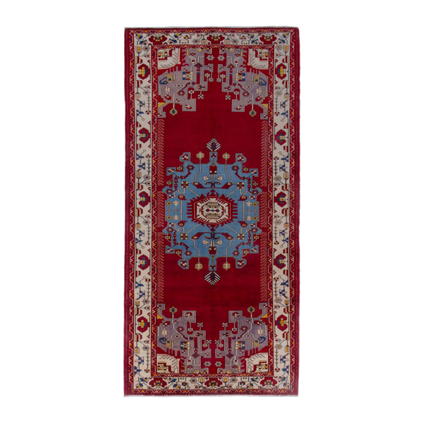 Persian Saveh runner rug in deep red and cream, 5'3" x 10'11"