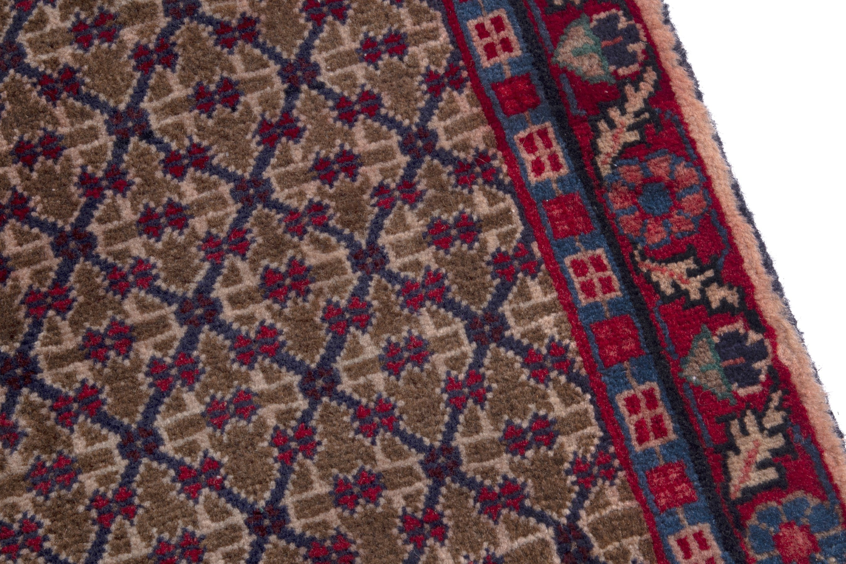 Persian Songhor area rug in tan and burgundy, view 7 of 17