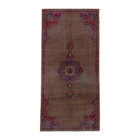 Persian Songhor runner rug in tan and burgundy, 4' x 8'7"
