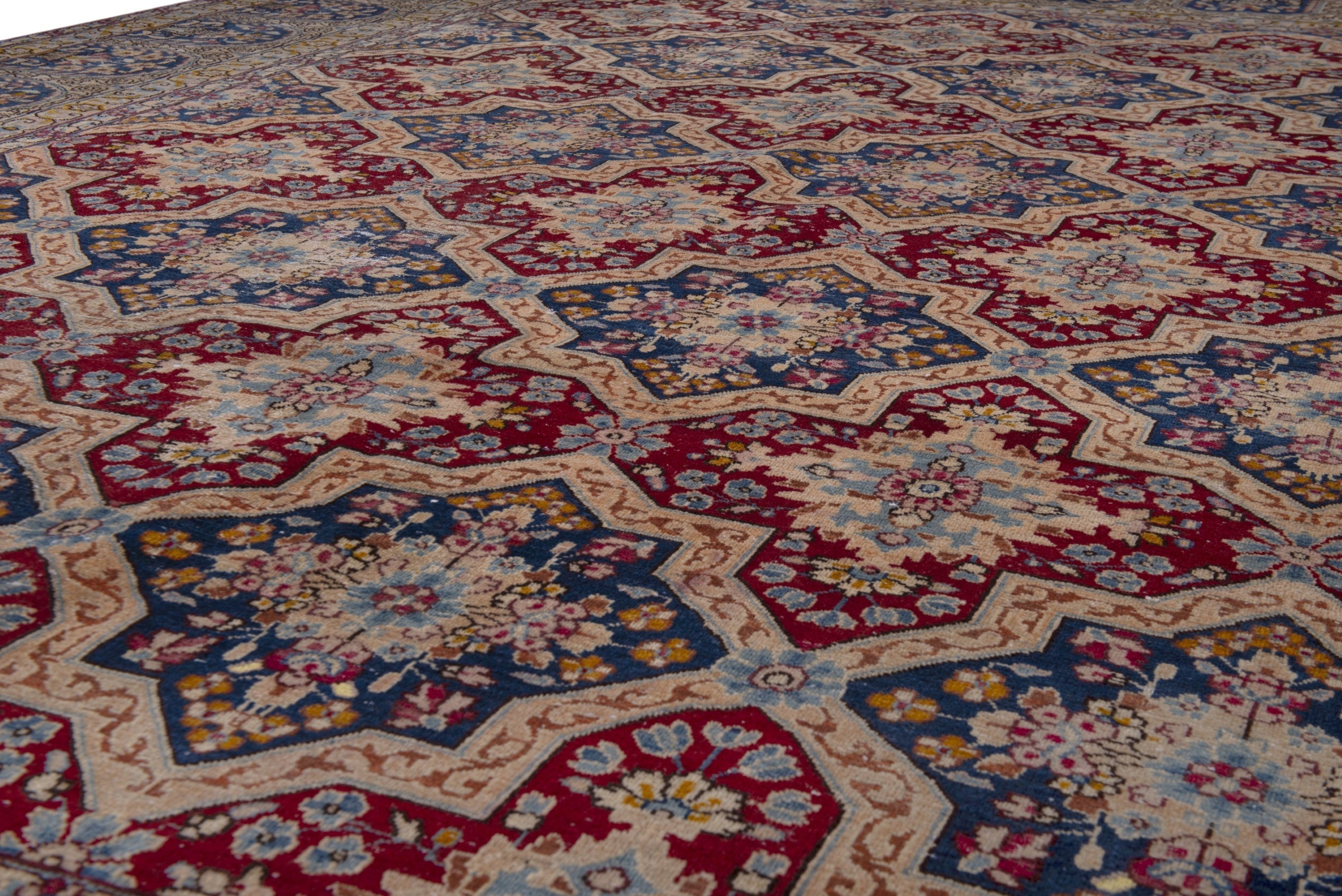 Persian Kerman oversized rug in faded red and navy, view 10 of 20