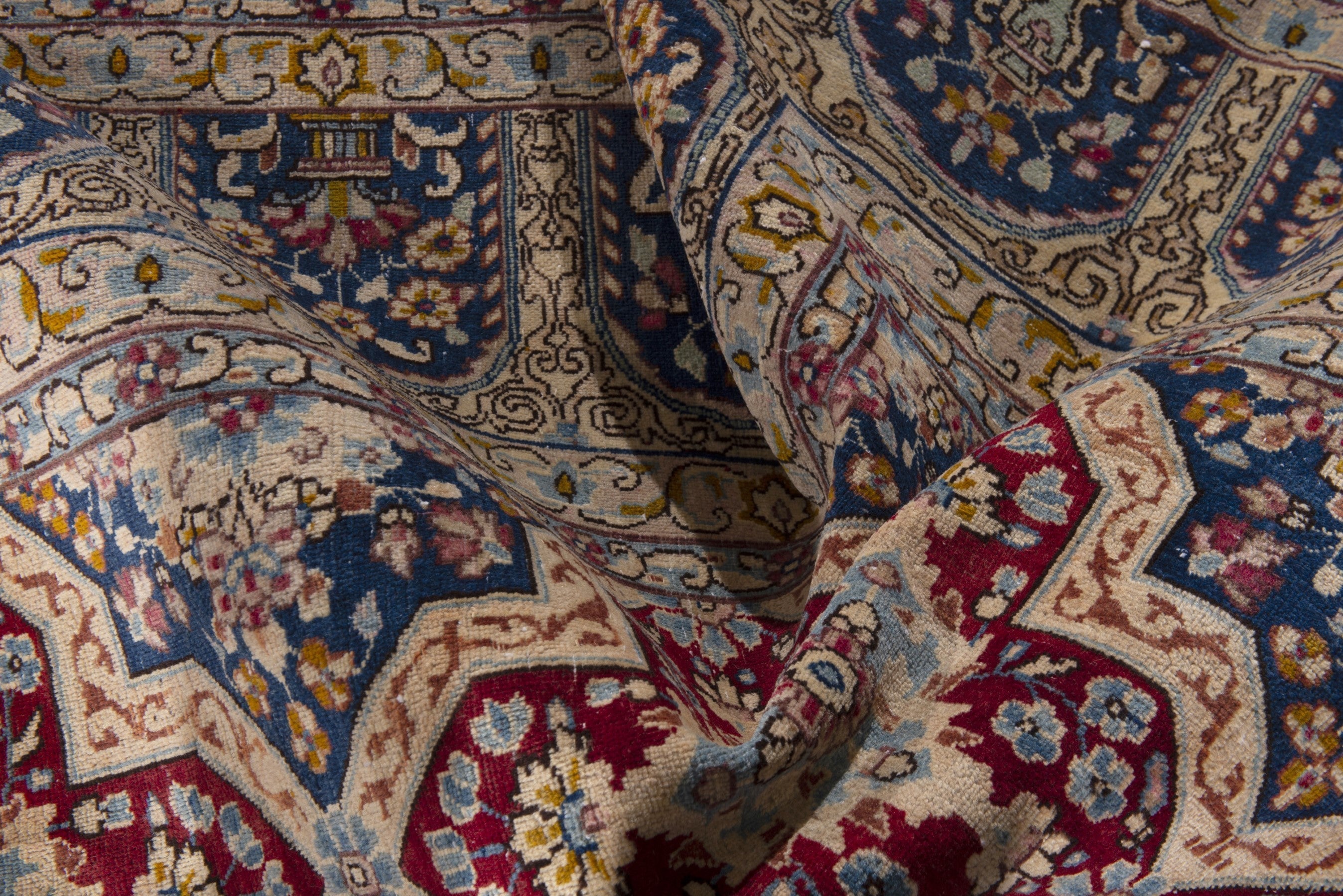 Persian Kerman oversized rug in faded red and navy, view 19 of 20