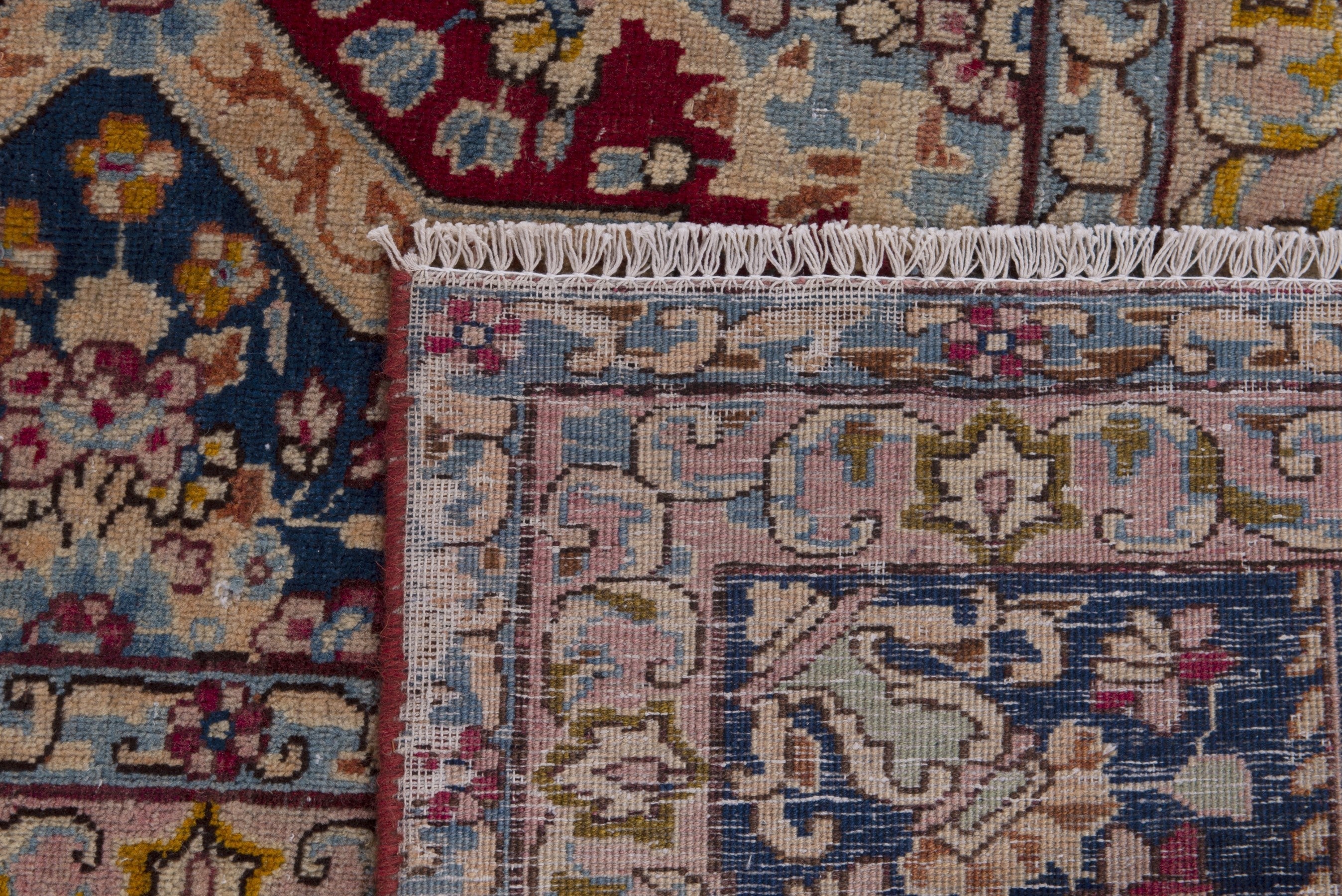 Persian Kerman oversized rug in faded red and navy, view 20 of 20