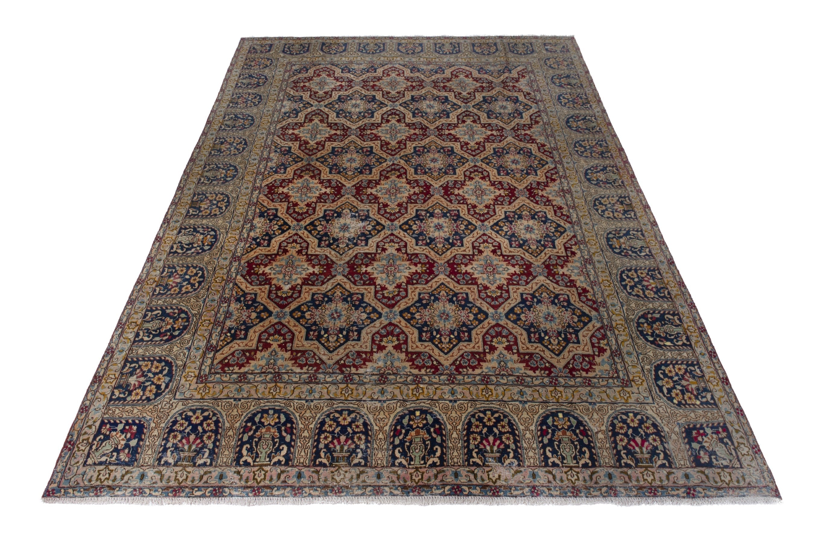 Persian Kerman oversized rug in faded red and navy, view 2 of 20