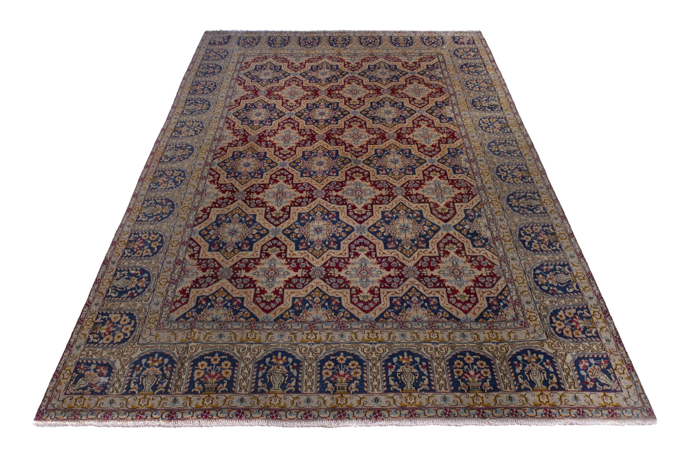 Persian Kerman oversized rug in faded red and navy, view 3 of 20