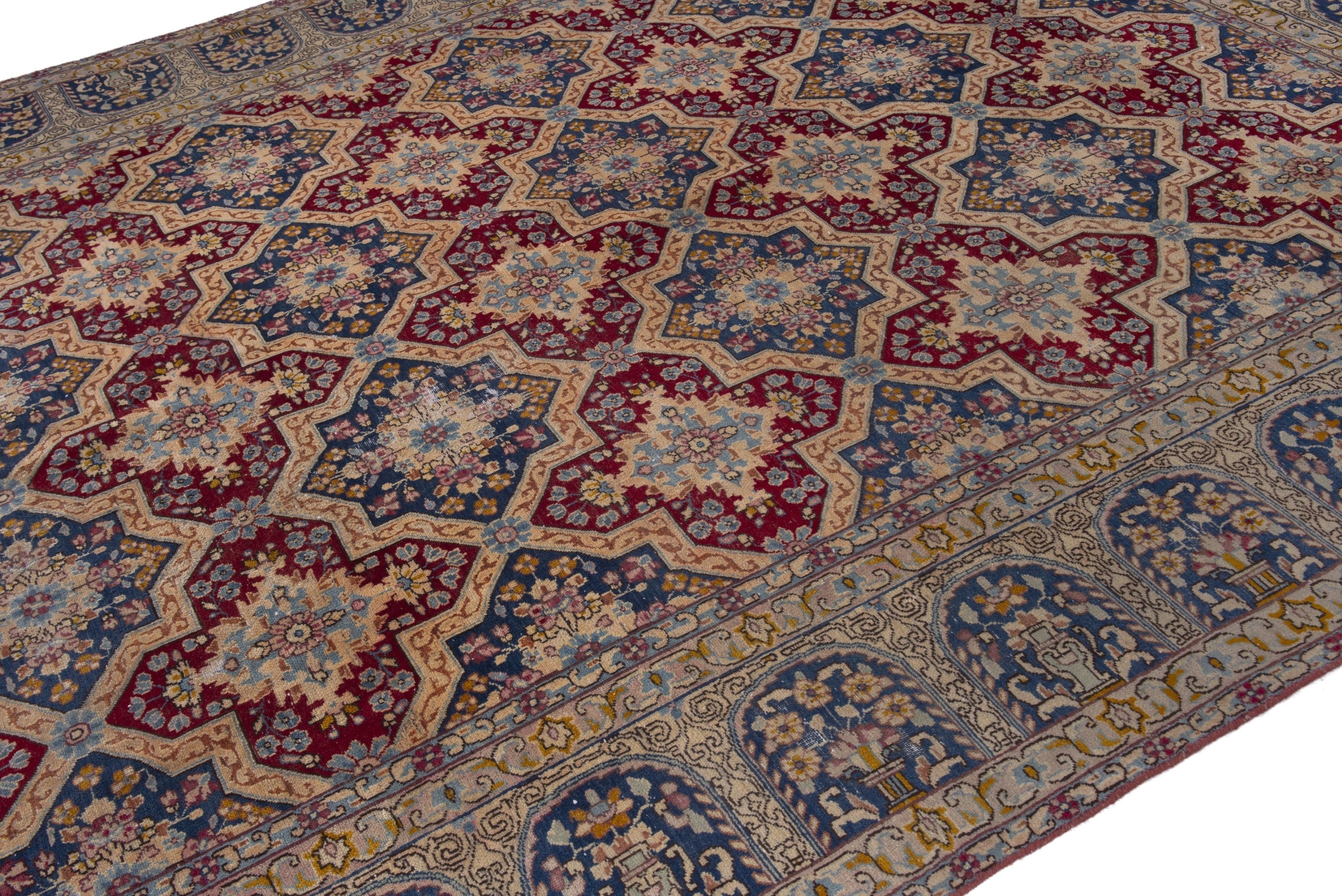 Persian Kerman oversized rug in faded red and navy, view 6 of 20