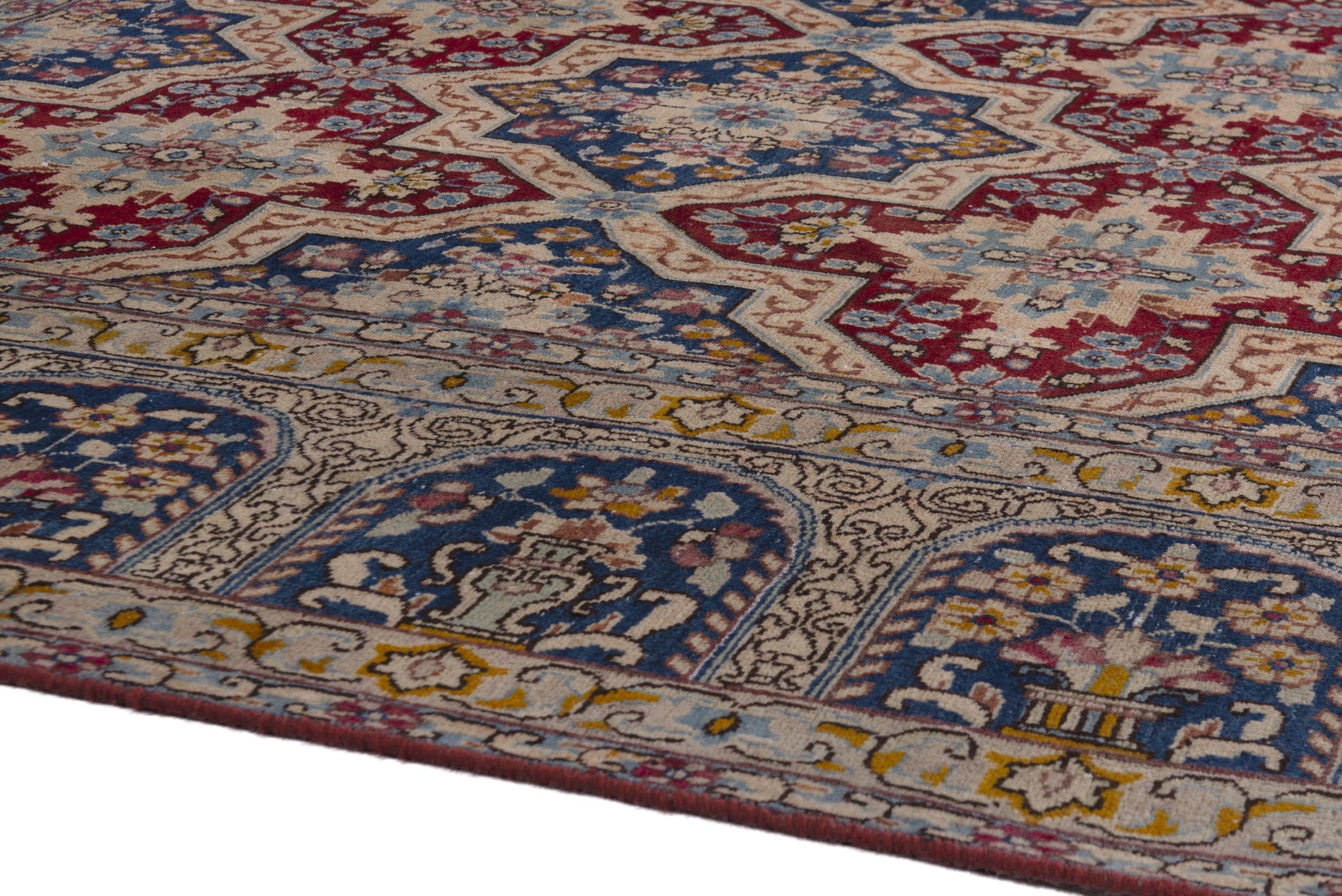 Persian Kerman oversized rug in faded red and navy, view 8 of 20