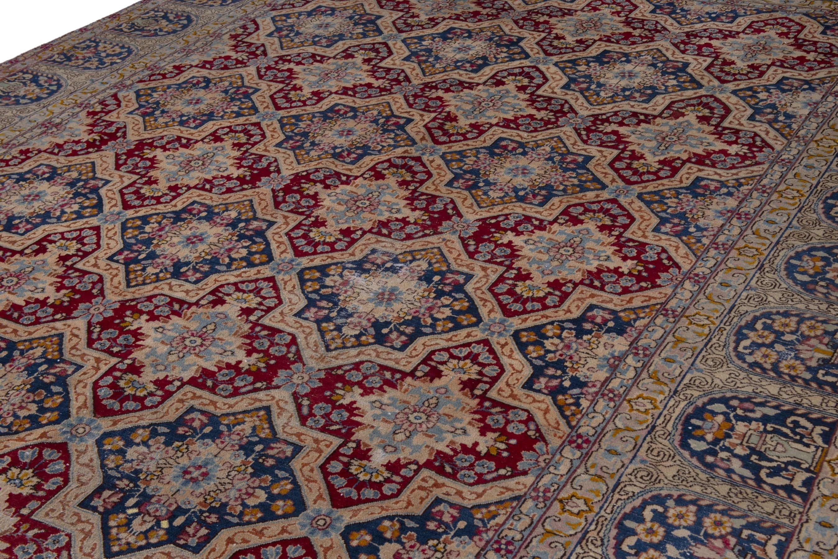 Persian Kerman oversized rug in faded red and navy, view 9 of 20