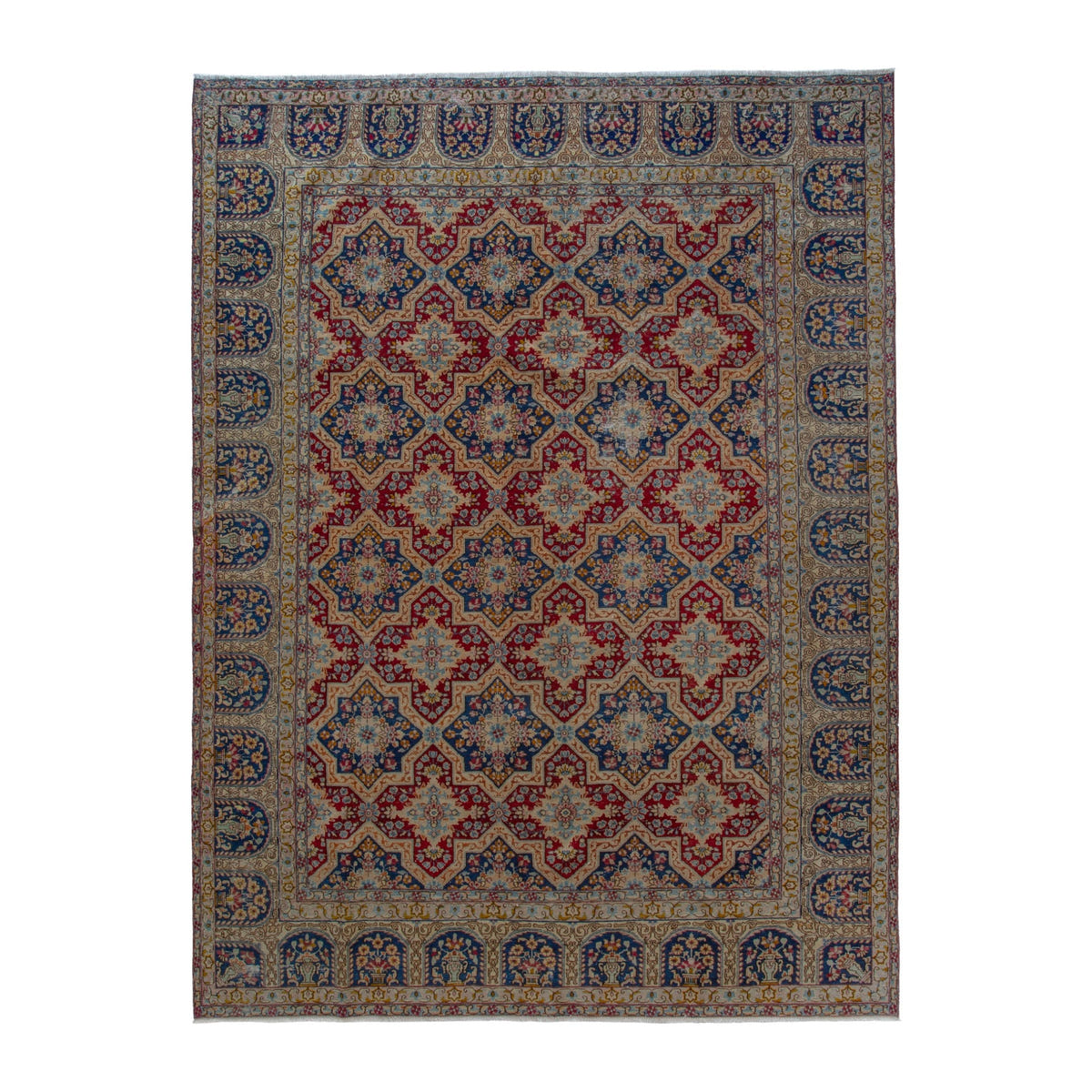 Persian Kerman oversized rug in faded red and navy, 9'6" x 12'10"