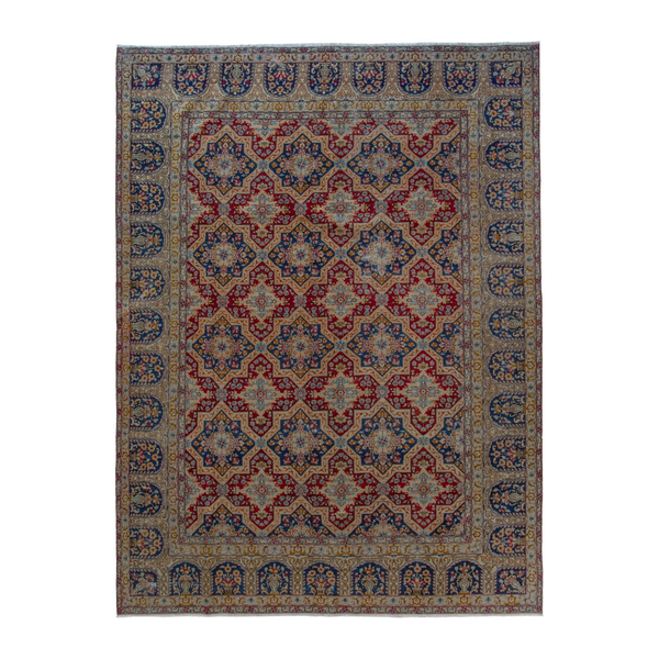 Persian Kerman oversized rug in faded red and navy, 9'6" x 12'10"