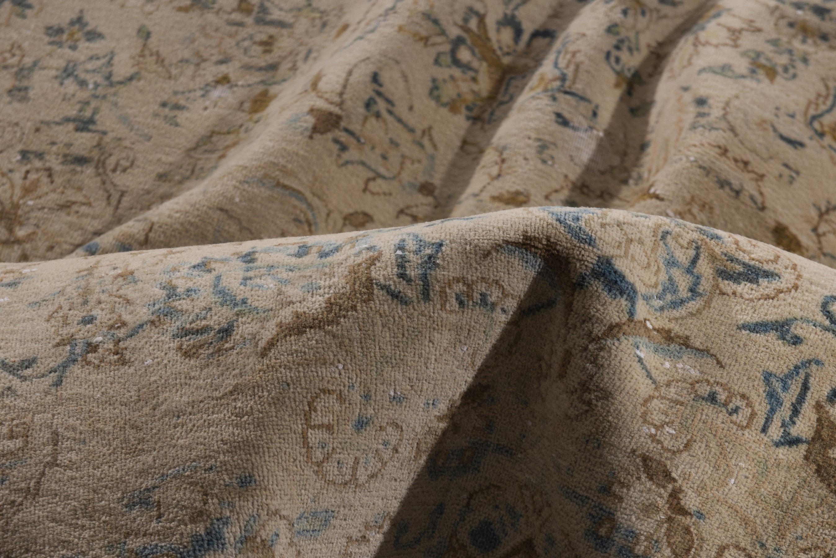 Persian Kashan area rug in cream and powder blue, view 18 of 21