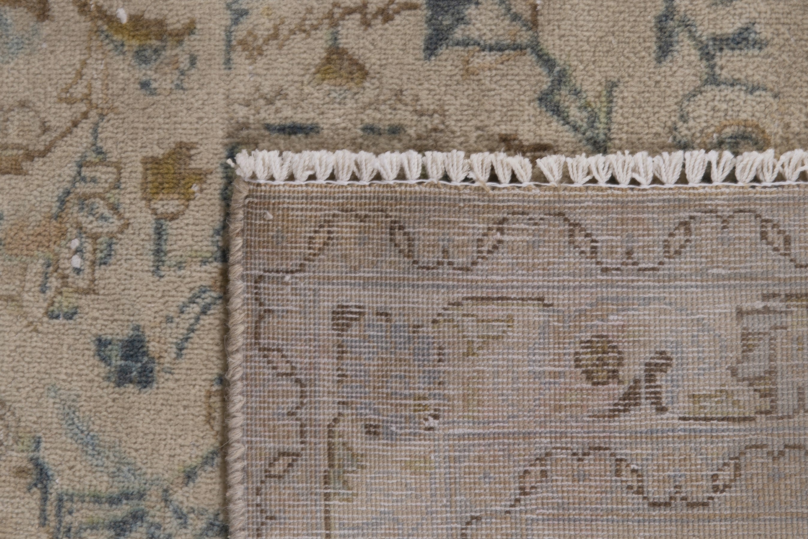 Persian Kashan area rug in cream and powder blue, view 21 of 21