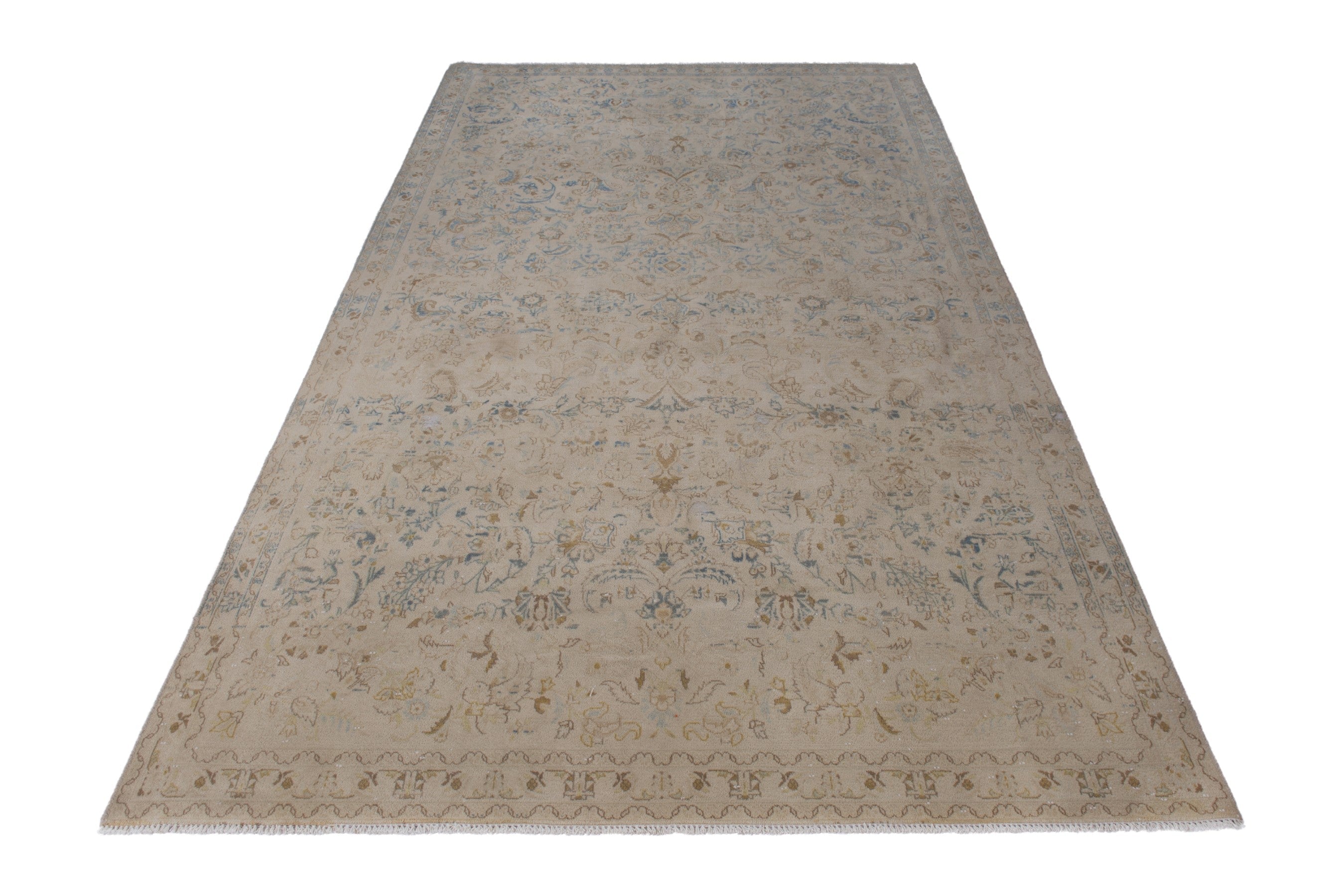 Persian Kashan area rug in cream and powder blue, view 2 of 21