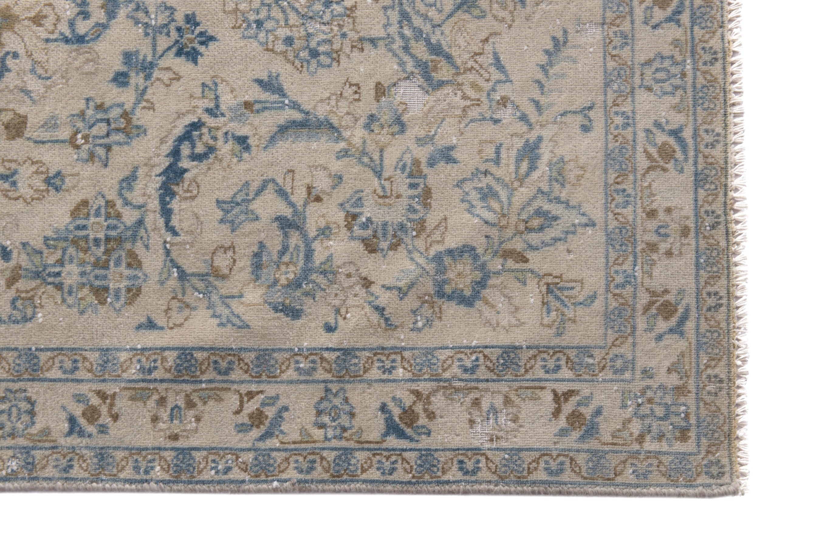 Persian Kashan area rug in cream and powder blue, view 5 of 21