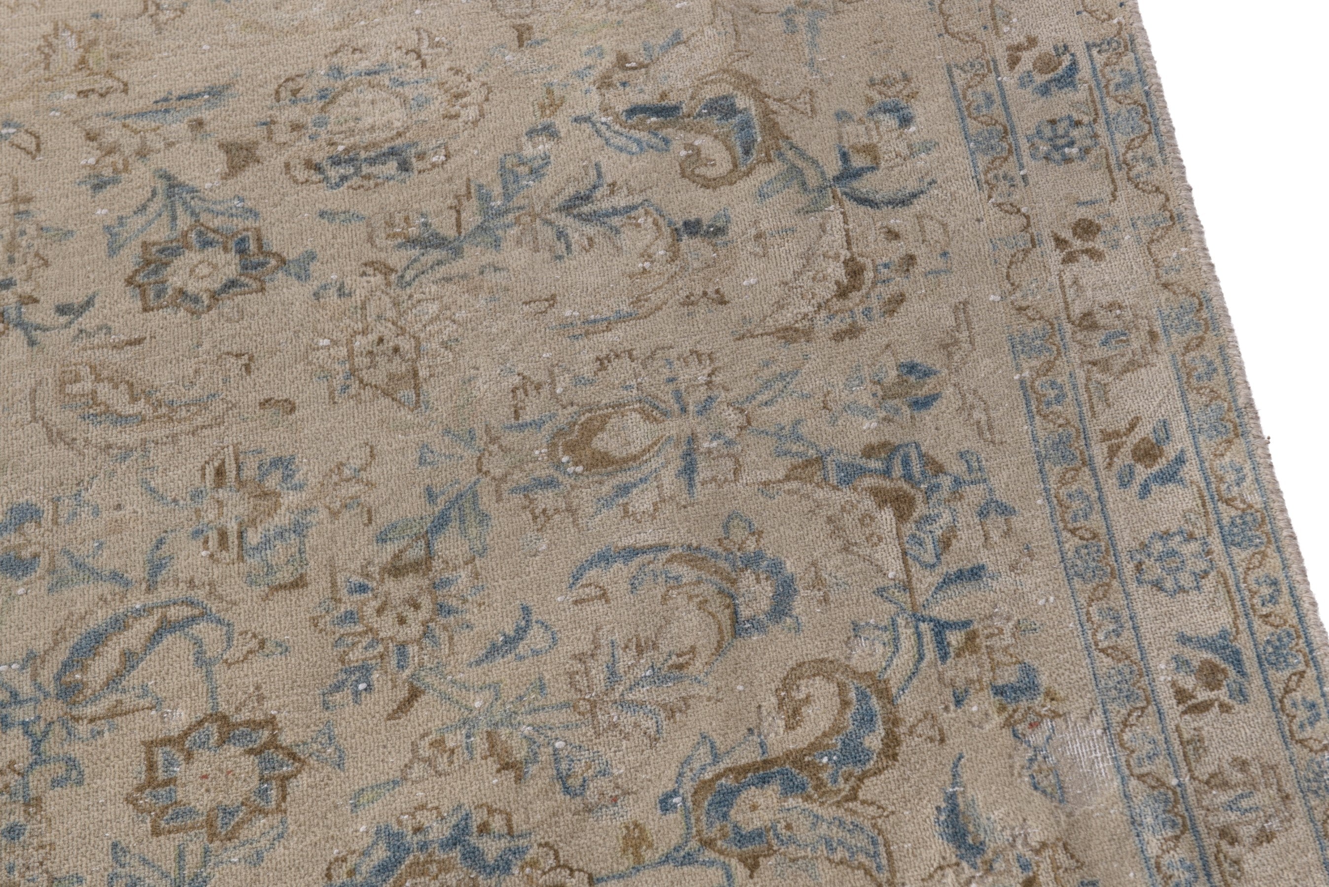 Persian Kashan area rug in cream and powder blue, view 7 of 21