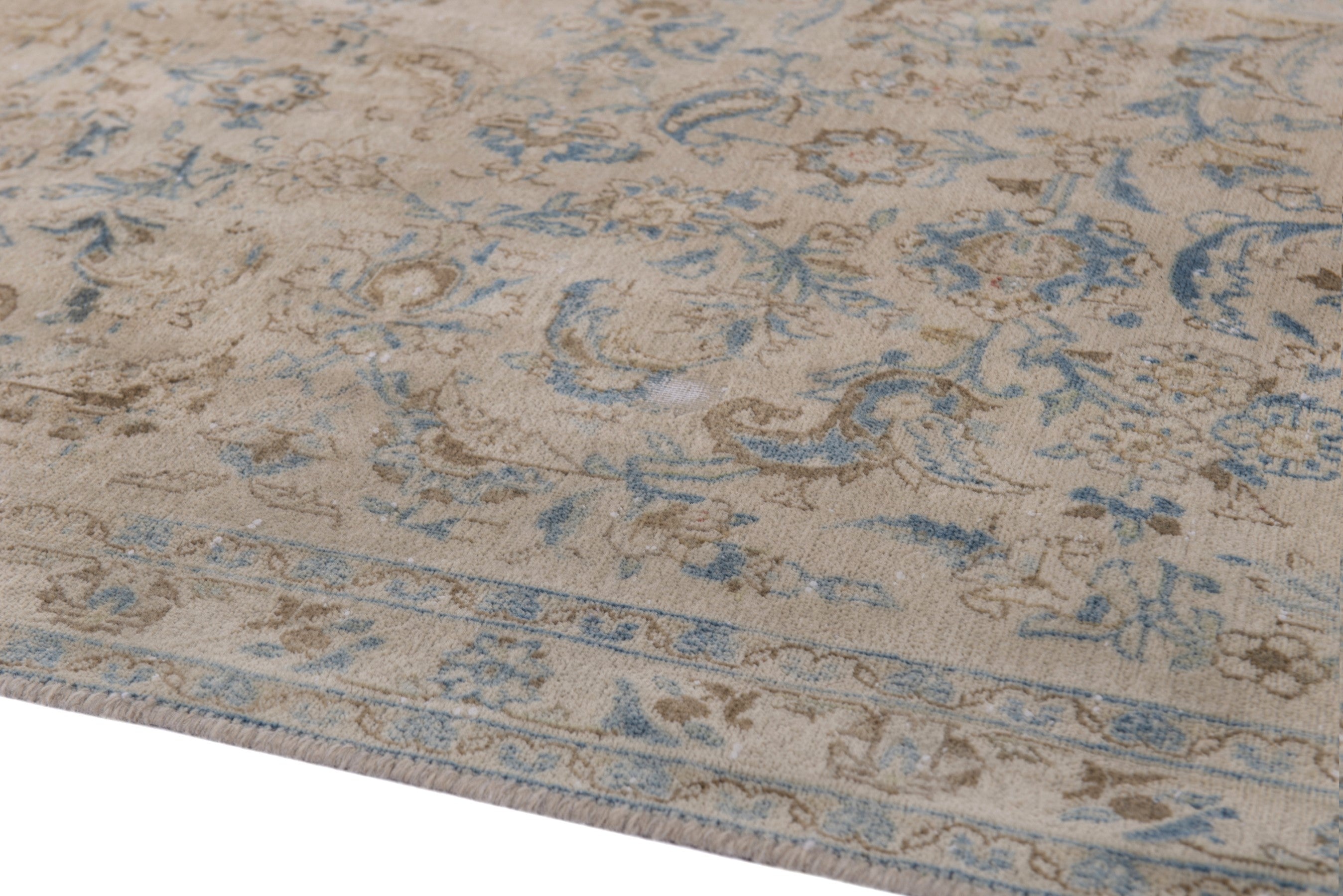 Persian Kashan area rug in cream and powder blue, view 8 of 21
