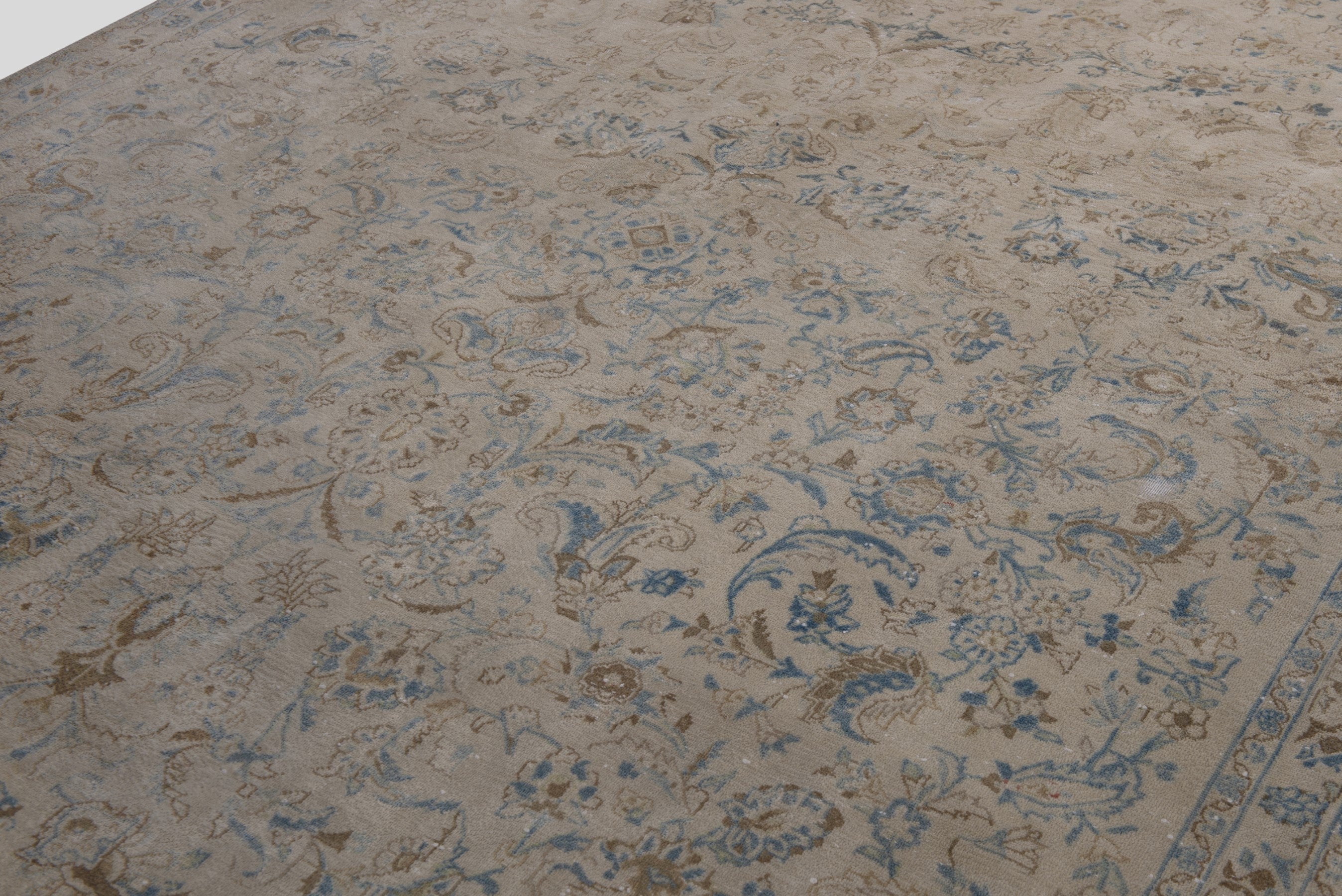 Persian Kashan area rug in cream and powder blue, view 9 of 21