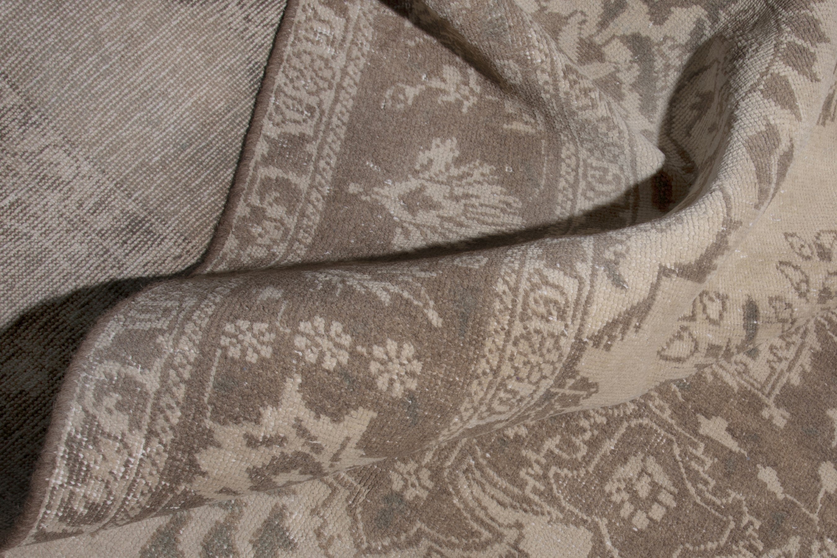 Persian Tabriz area rug in cream and taupe, view 14 of 17