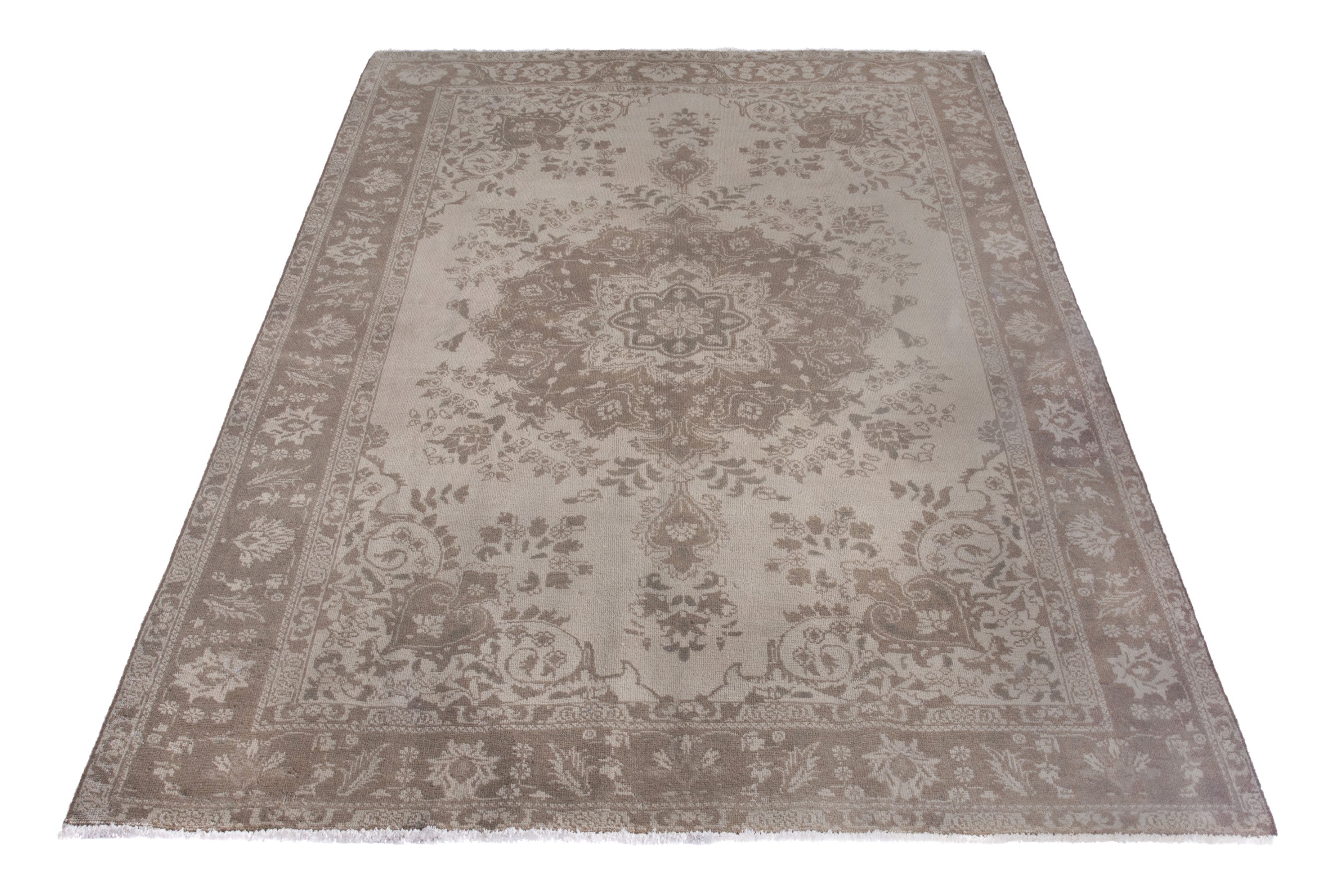 Persian Tabriz area rug in cream and taupe, view 2 of 17