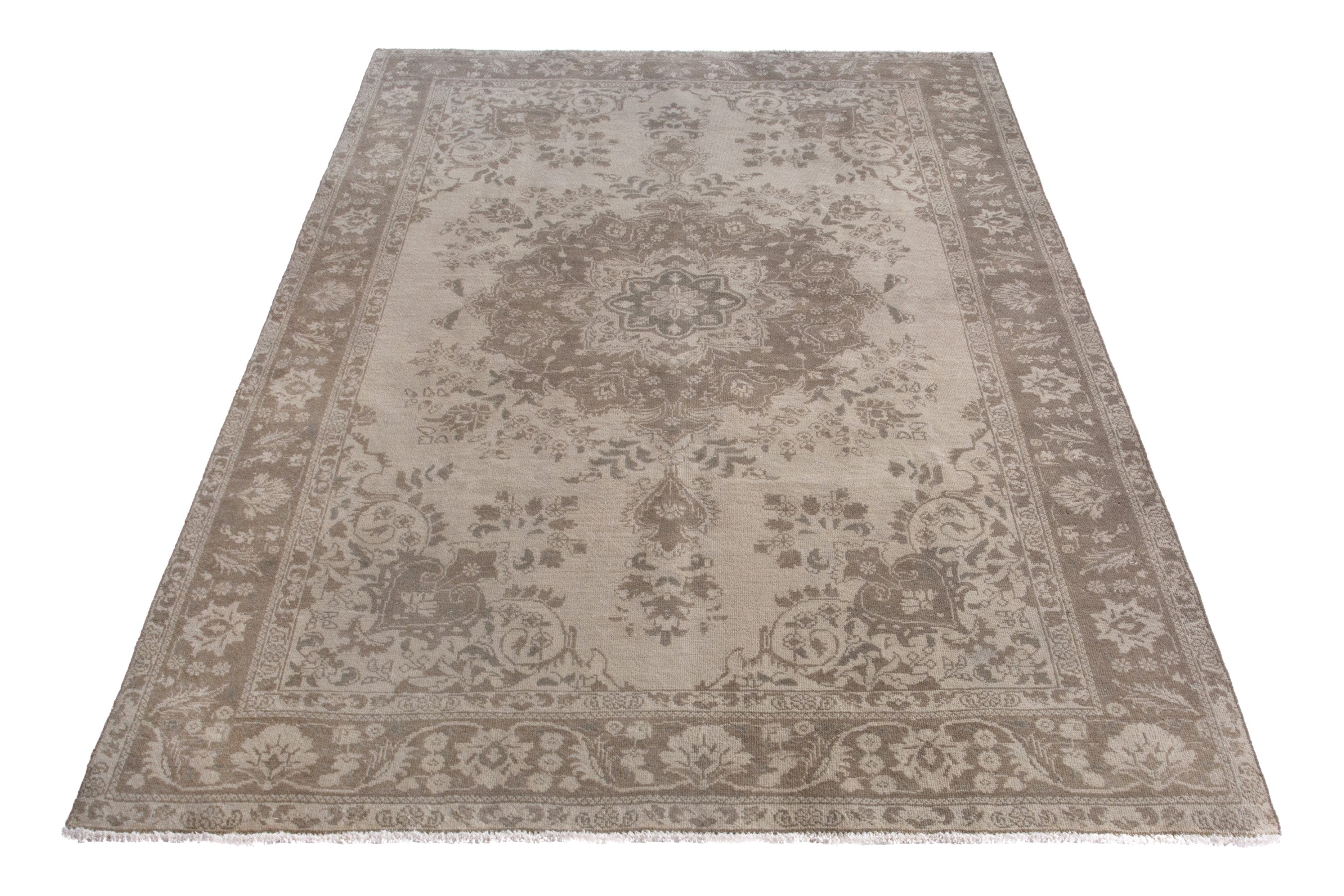 Persian Tabriz area rug in cream and taupe, view 3 of 17