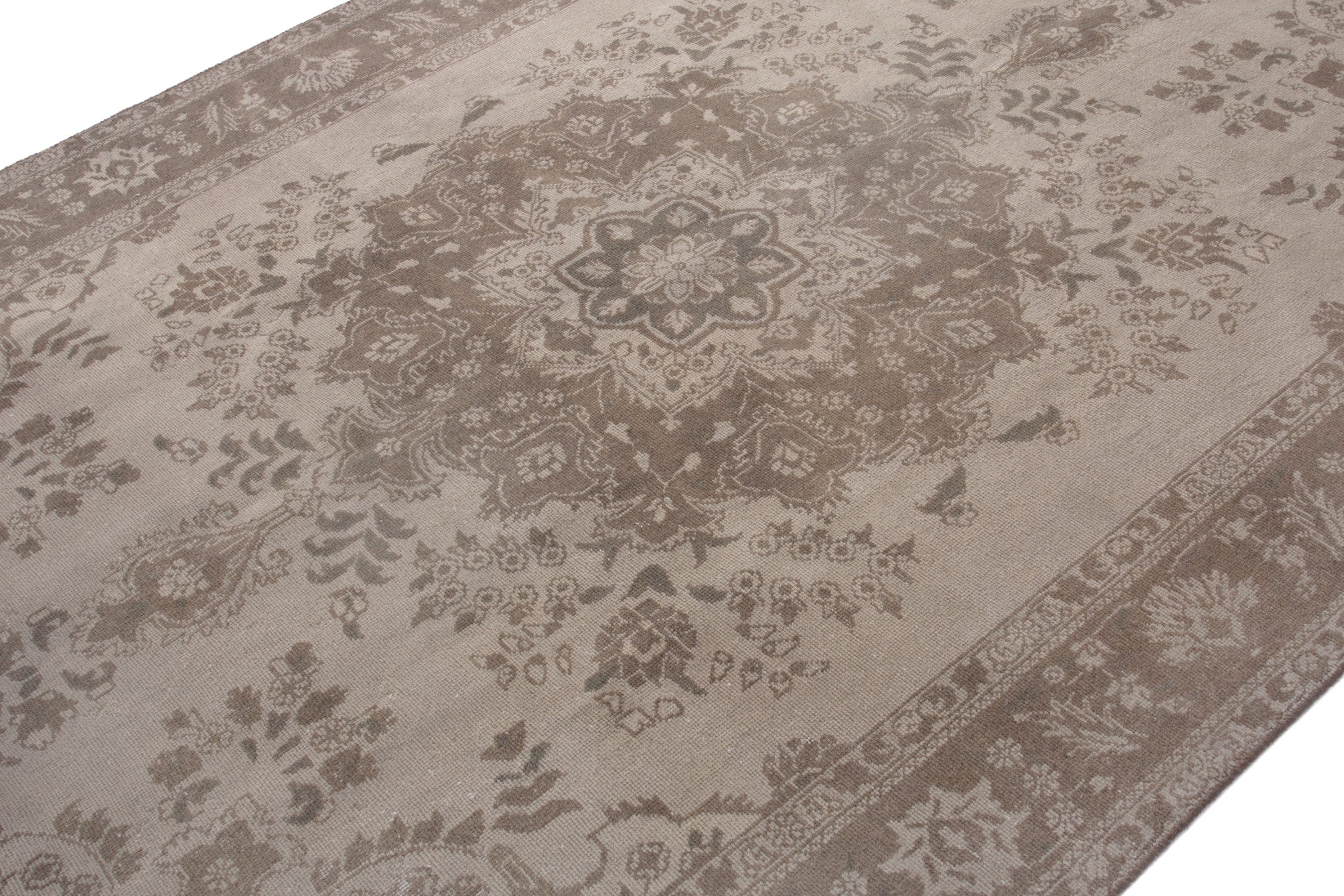 Persian Tabriz area rug in cream and taupe, view 6 of 17
