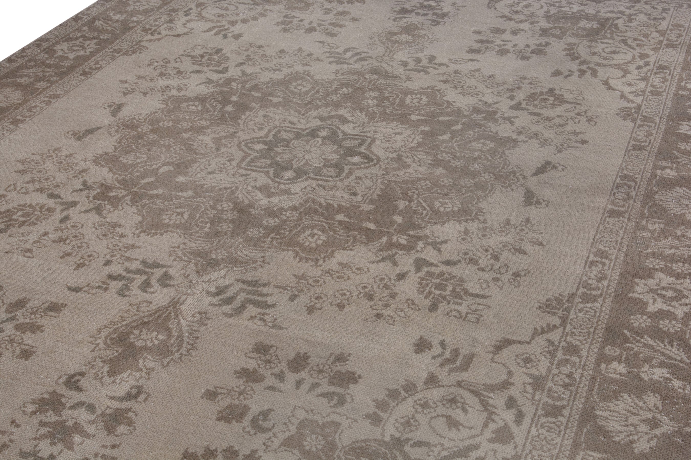 Persian Tabriz area rug in cream and taupe, view 8 of 17
