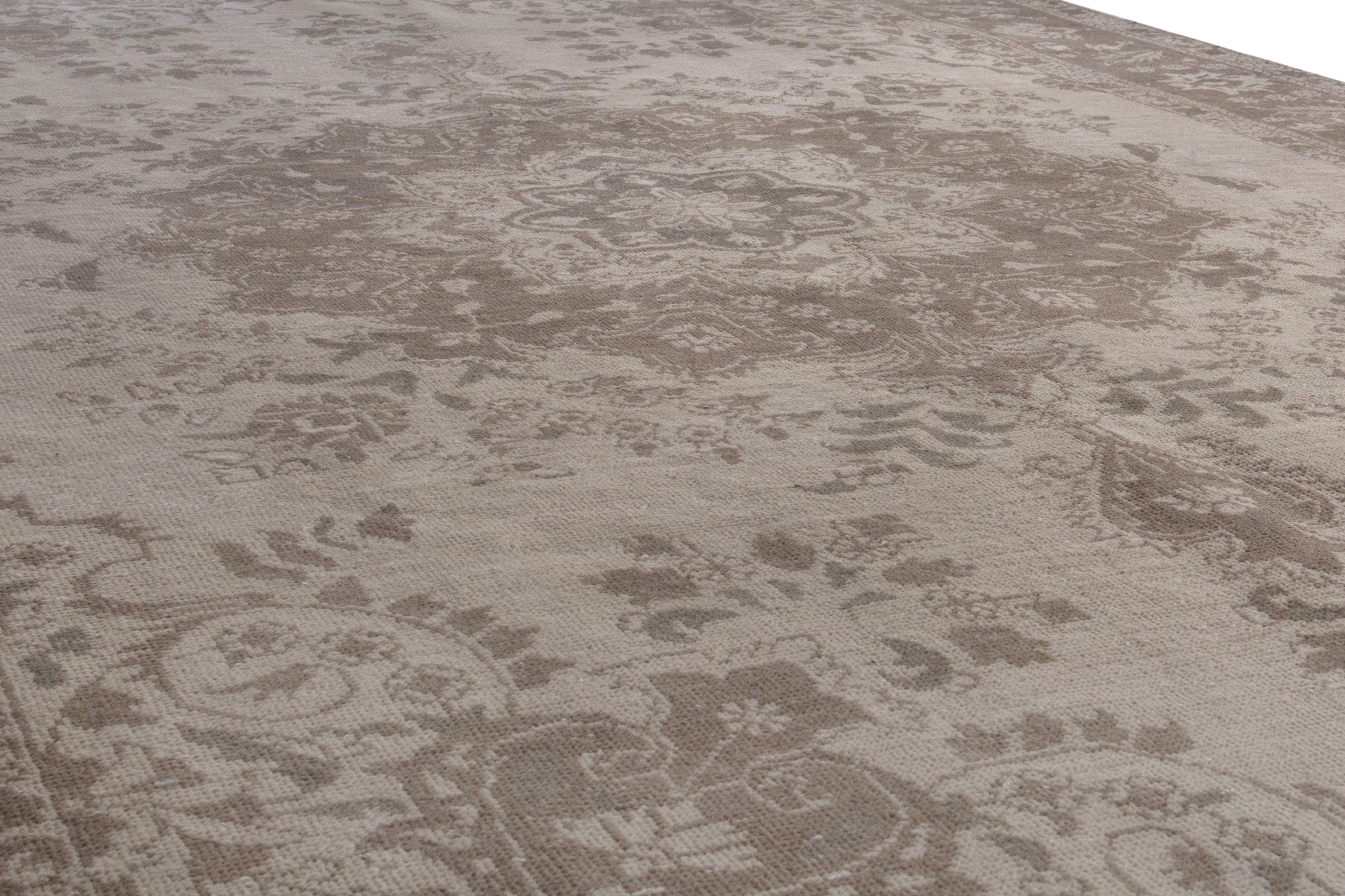 Persian Tabriz area rug in cream and taupe, view 9 of 17