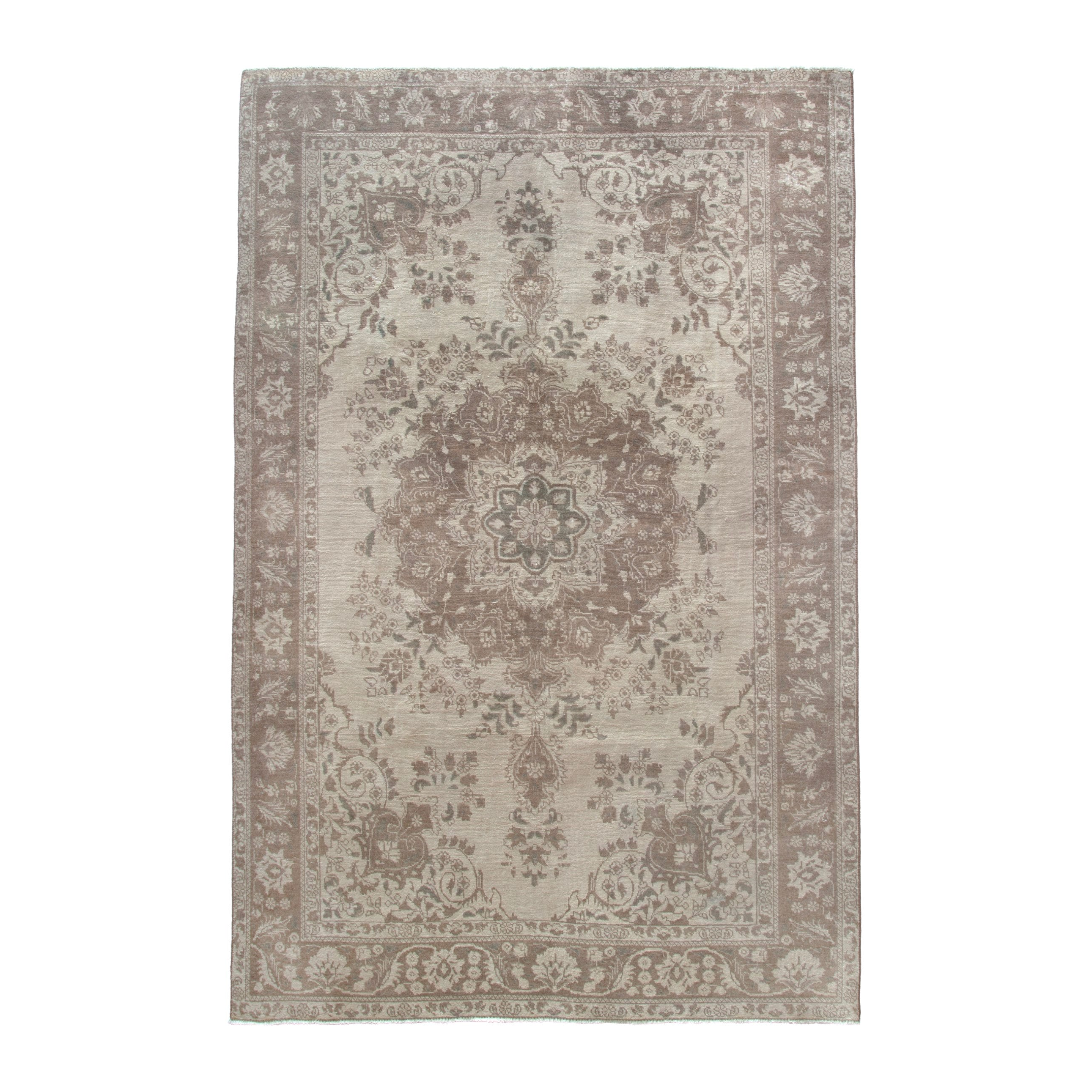 Persian Tabriz area rug in cream and taupe, 6'9" x 10'1"
