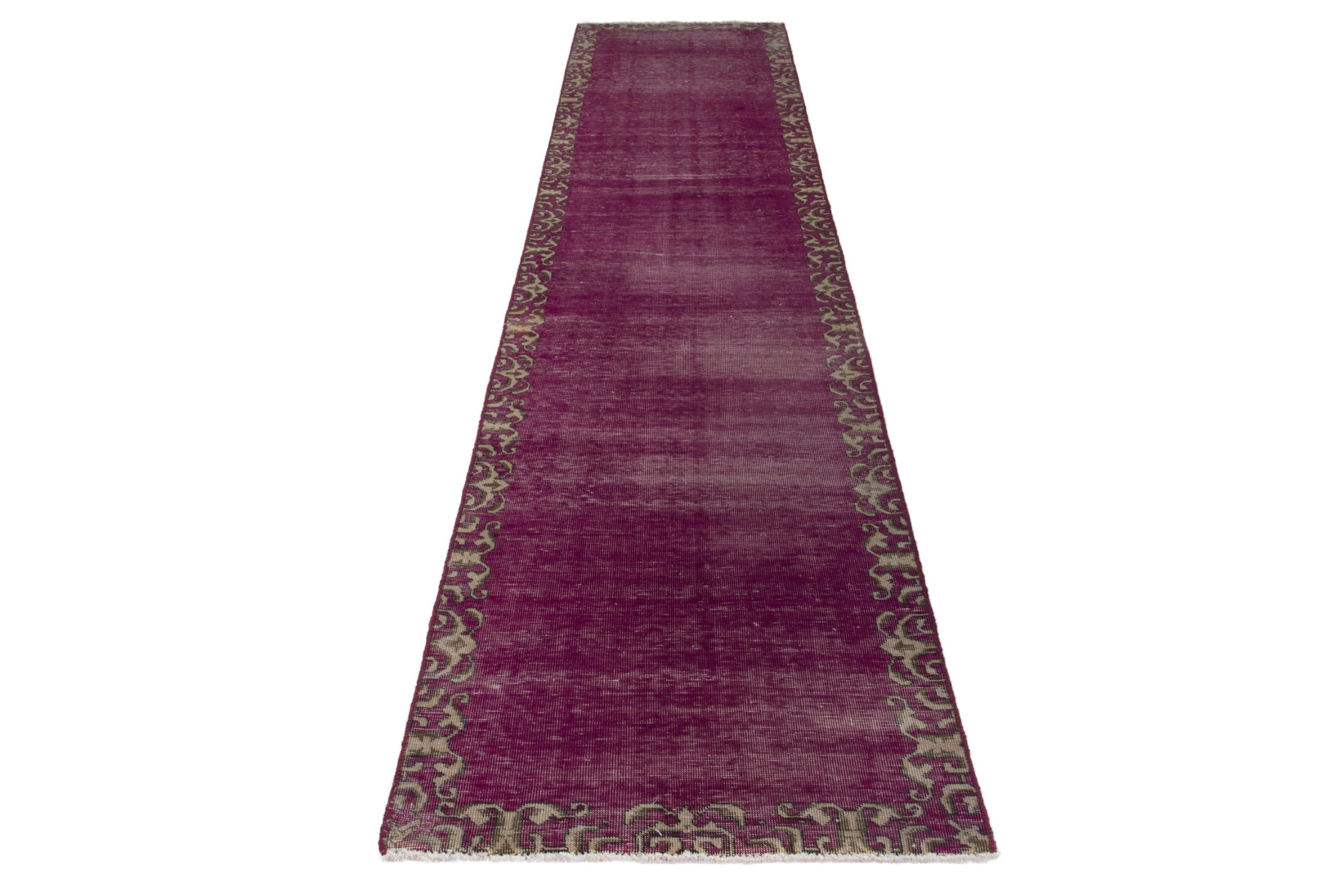 Persian Tabriz runner rug in burgundy and greige, view 2 of 17