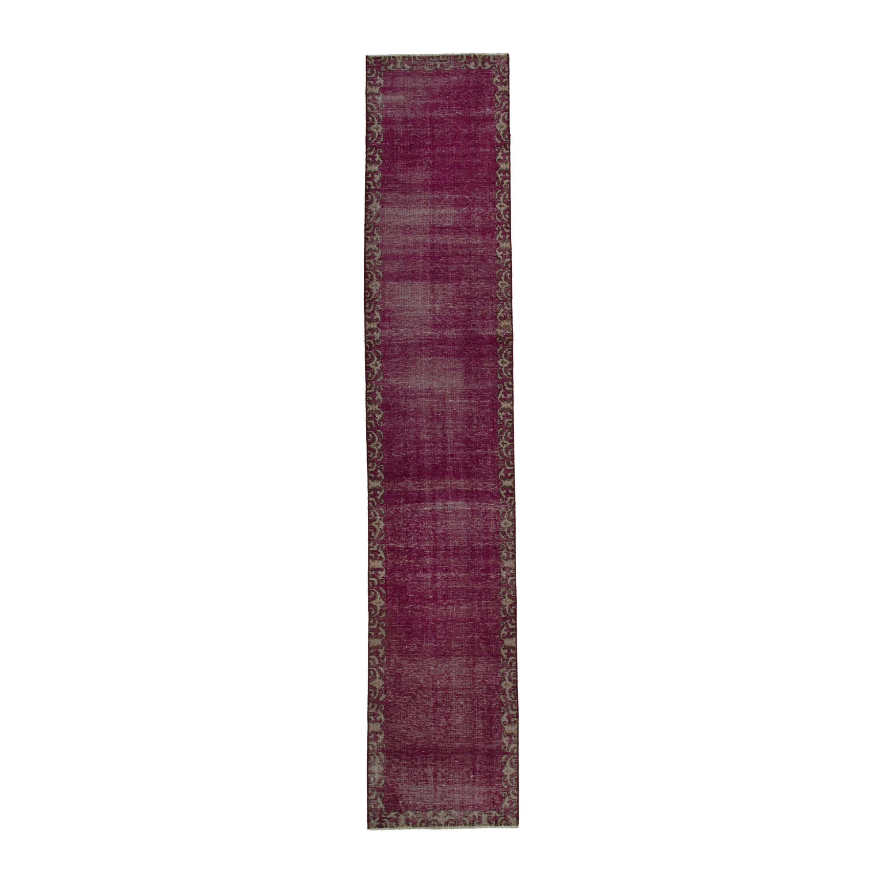Persian Tabriz runner rug in burgundy and greige, 2'7" x 14'1"