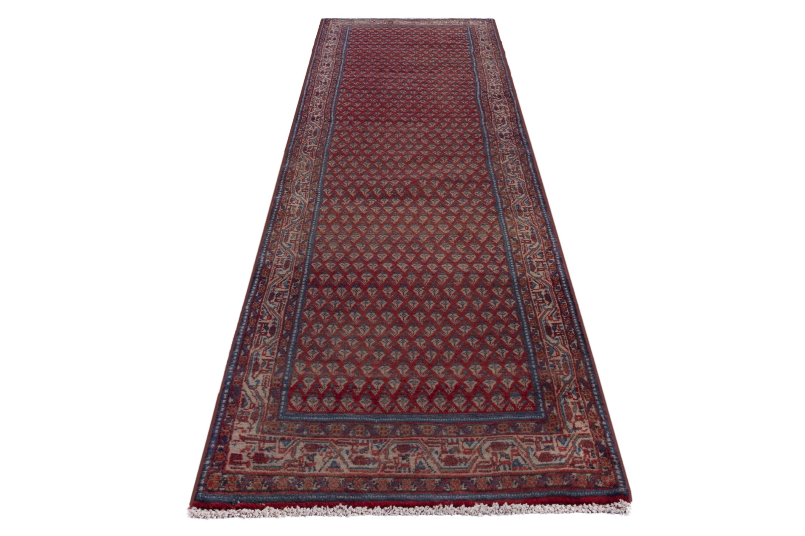 Persian Botteh runner rug in deep red and burgundy, view 3 of 17