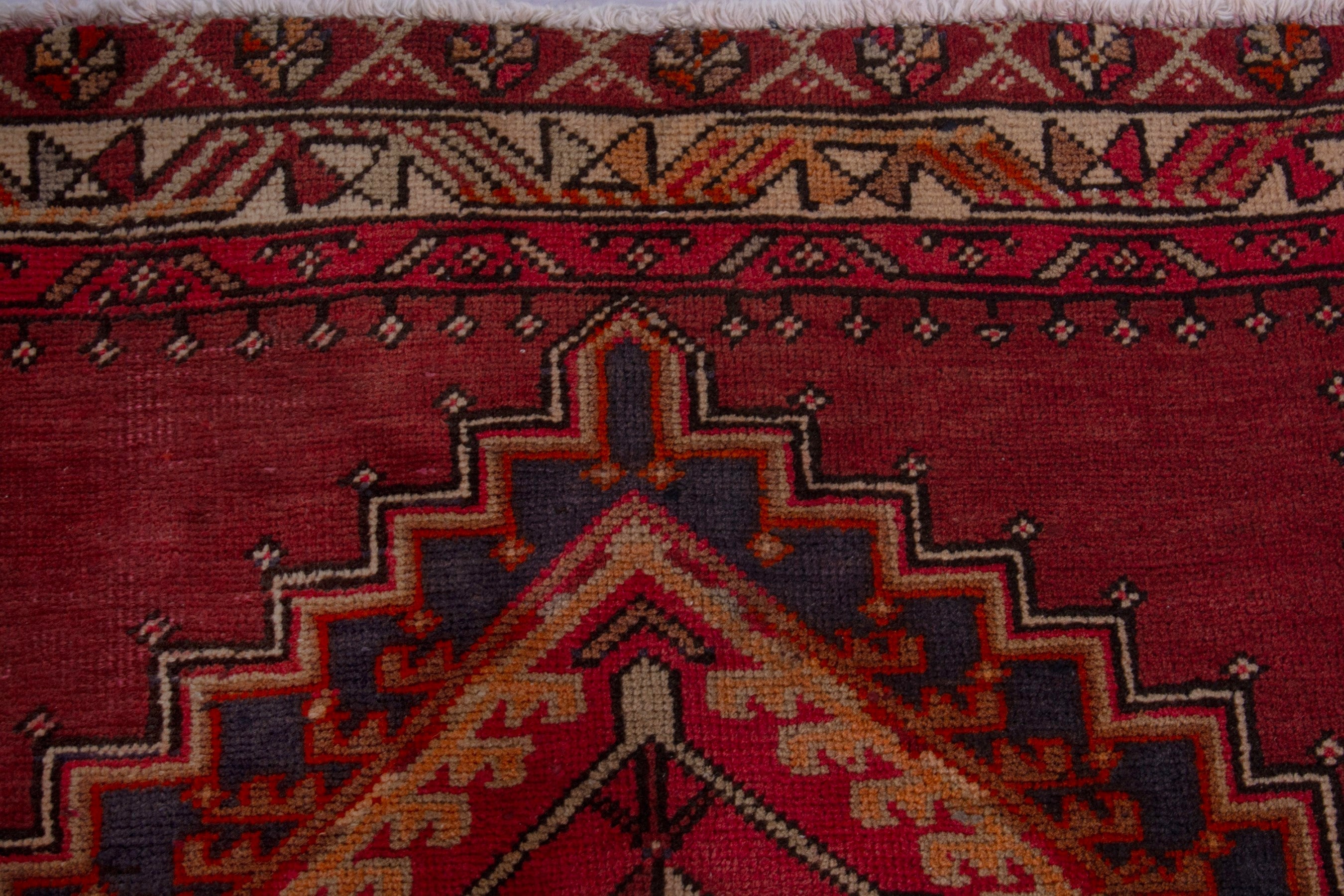 Persian Ardabil runner rug in deep red and burnt orange, view 13 of 17