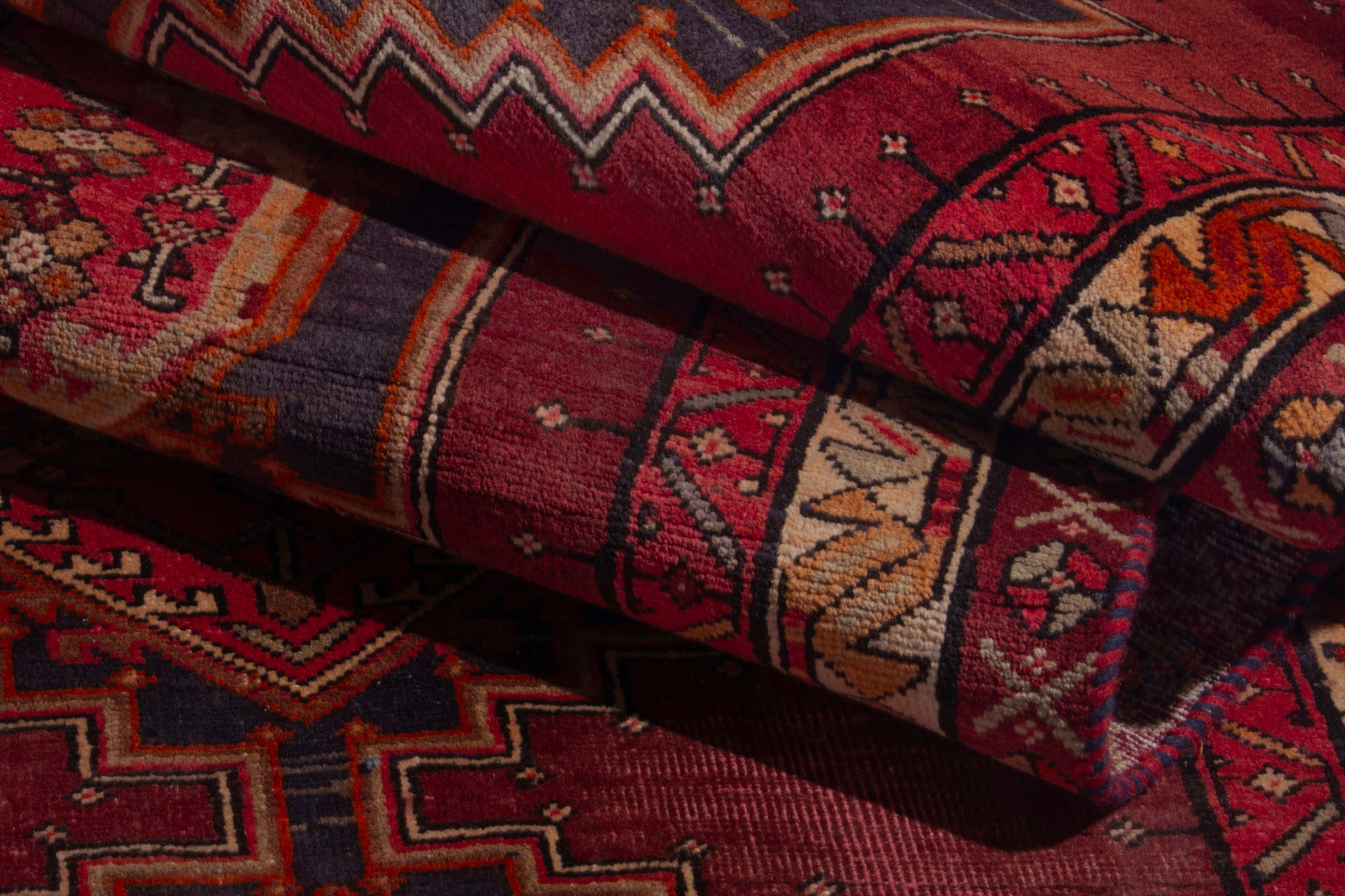 Persian Ardabil runner rug in deep red and burnt orange, view 14 of 17