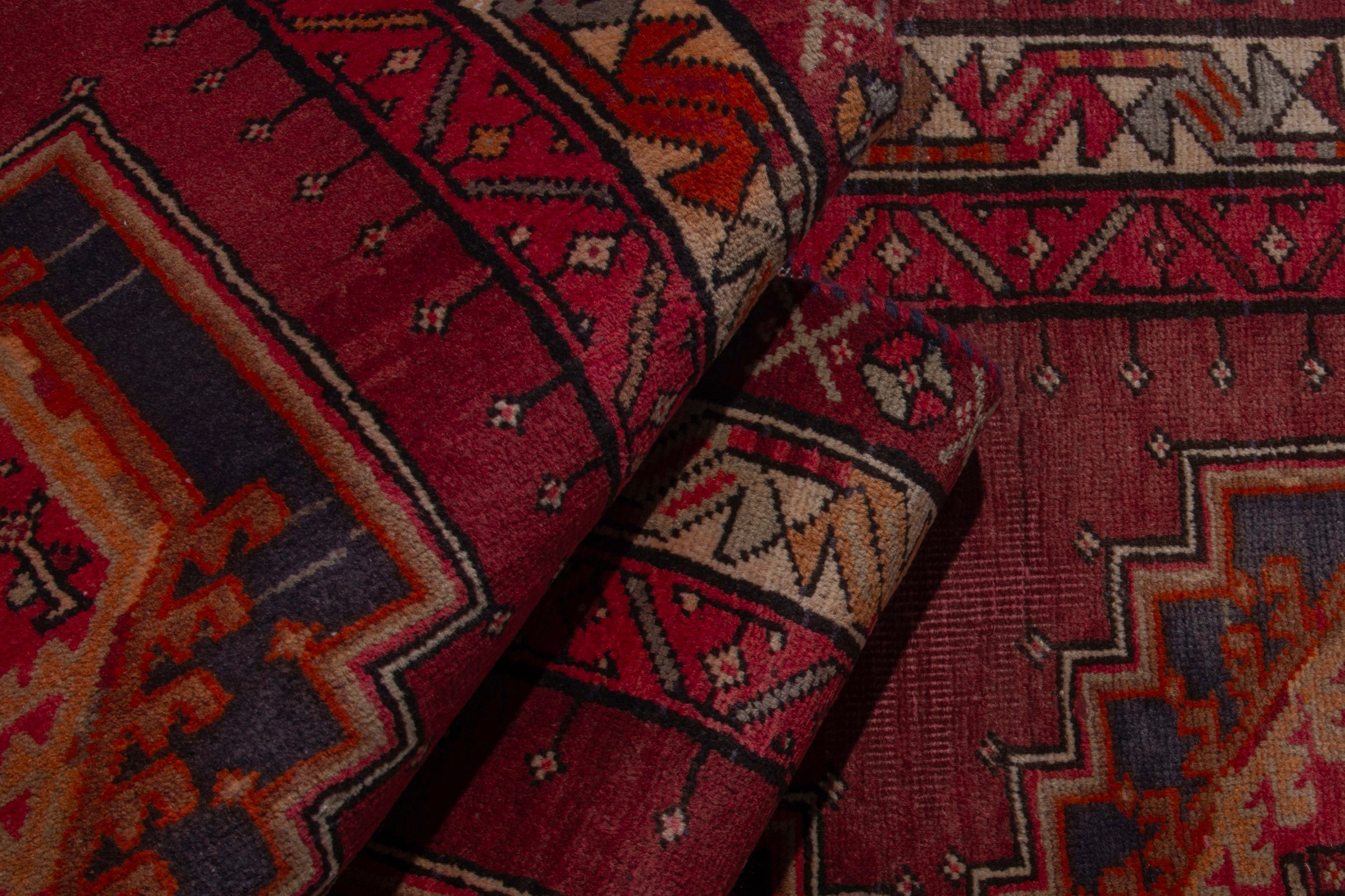 Persian Ardabil runner rug in deep red and burnt orange, view 15 of 17