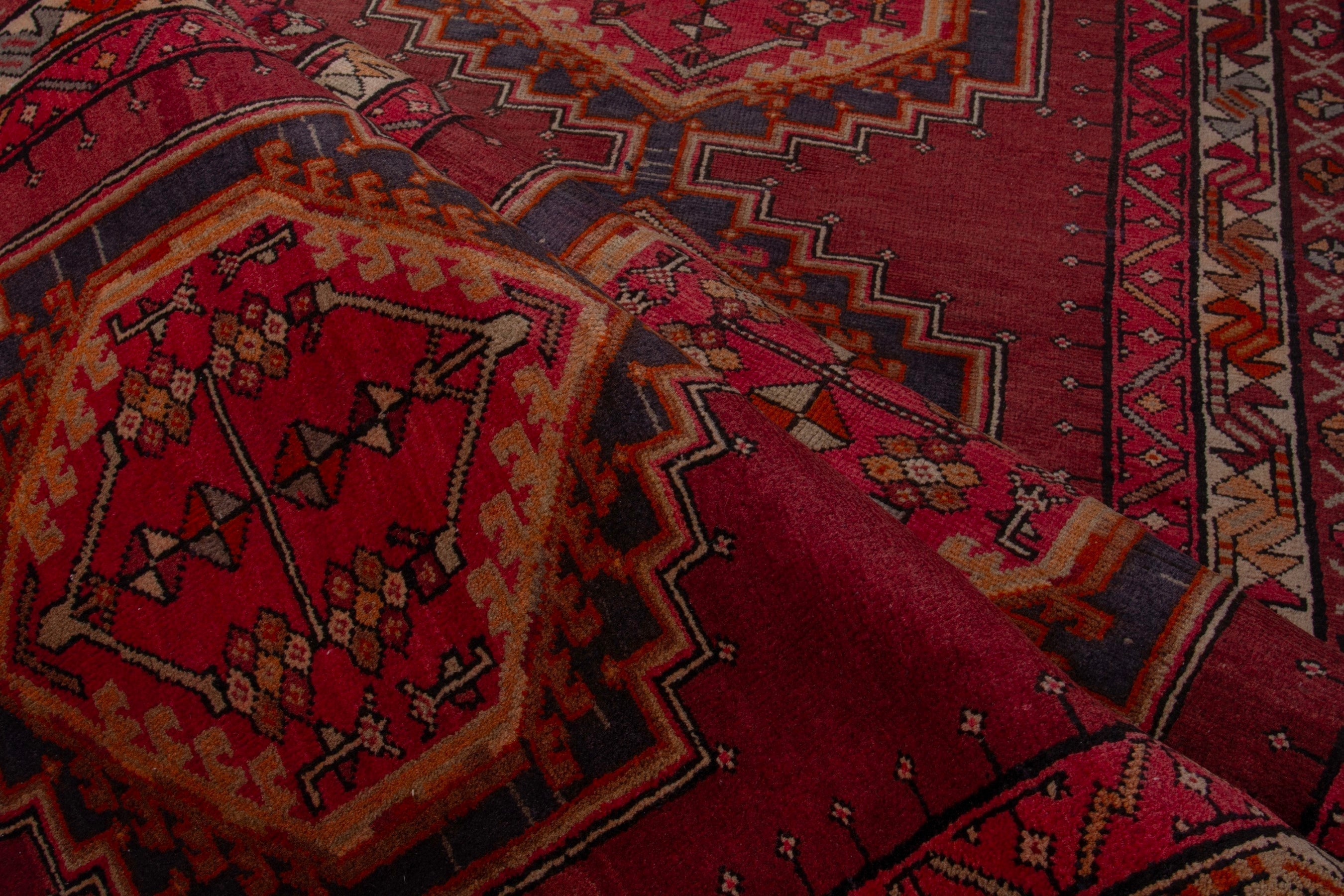 Persian Ardabil runner rug in deep red and burnt orange, view 16 of 17