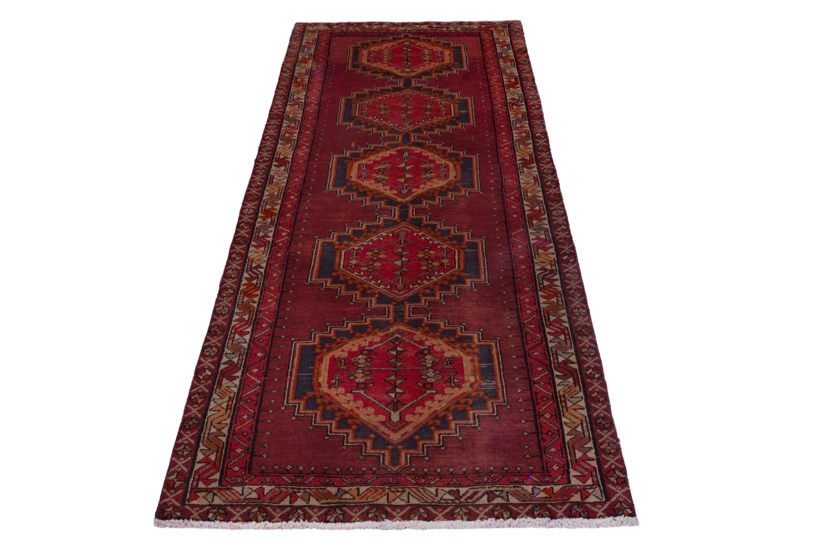 Persian Ardabil runner rug in deep red and burnt orange, view 2 of 17