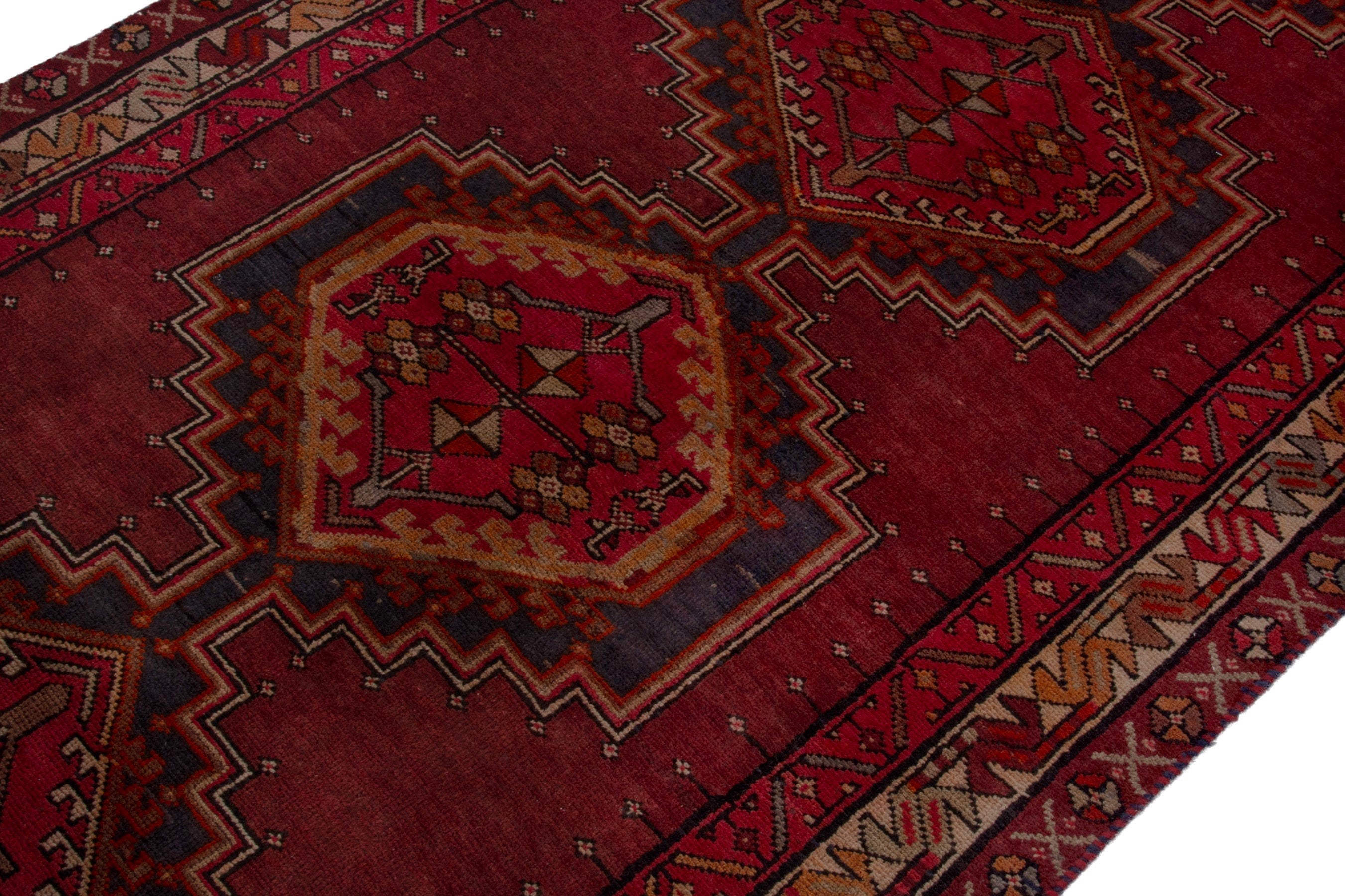 Persian Ardabil runner rug in deep red and burnt orange, view 6 of 17