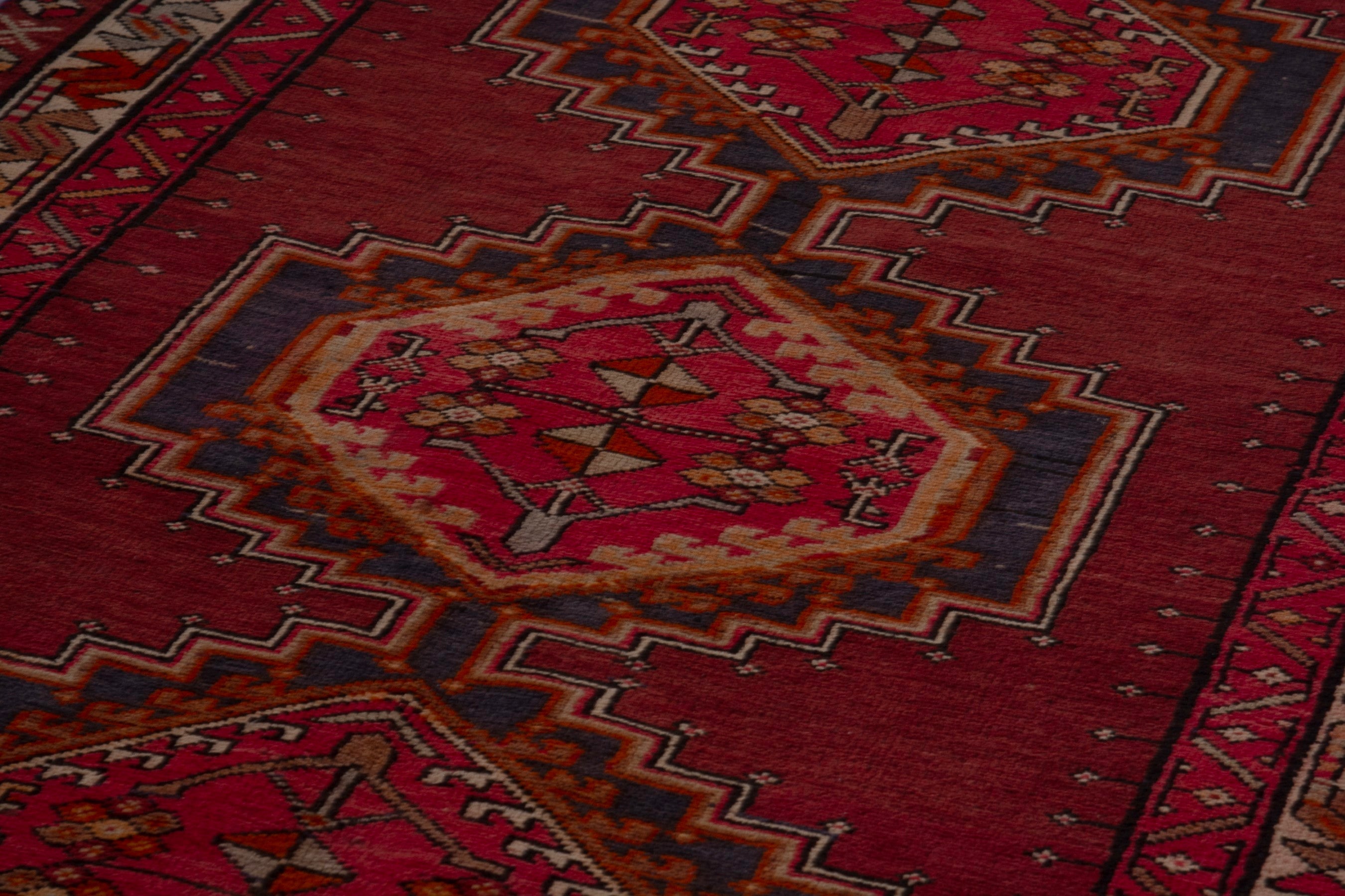 Persian Ardabil runner rug in deep red and burnt orange, view 9 of 17