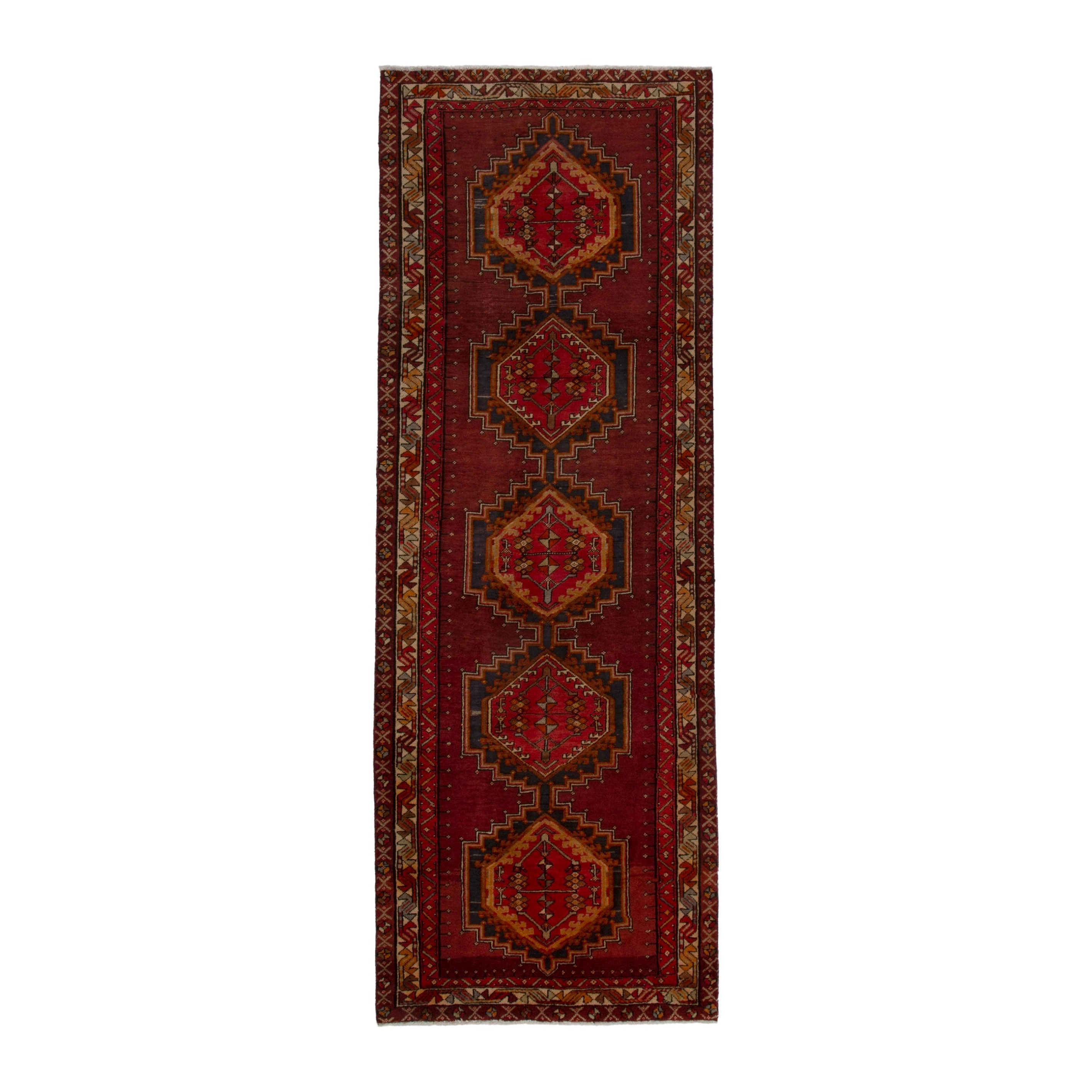 Persian Ardabil runner rug in deep red and burnt orange, 3'8" x 10'3"