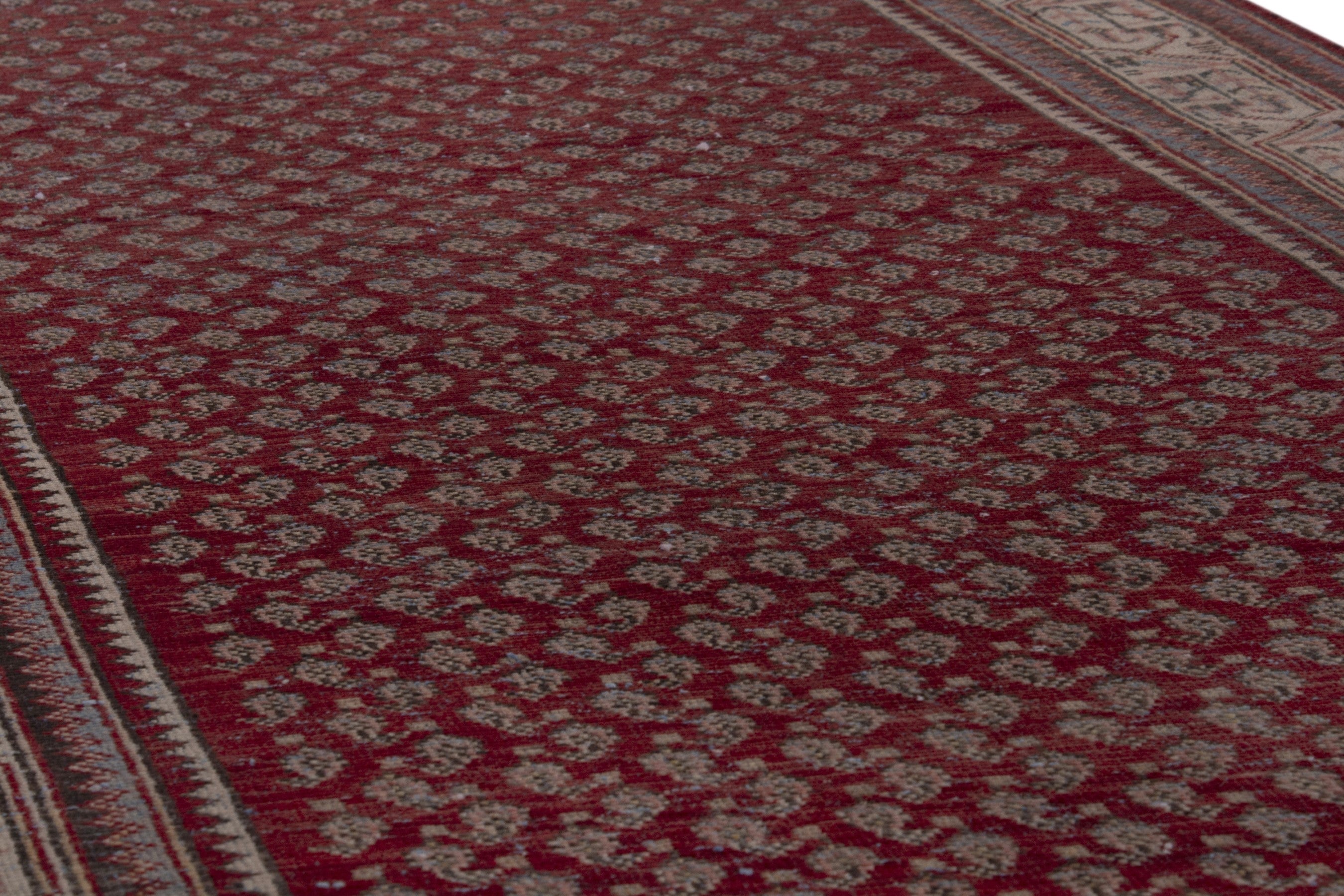 Persian Arak runner rug in burgundy and tan, view 10 of 17