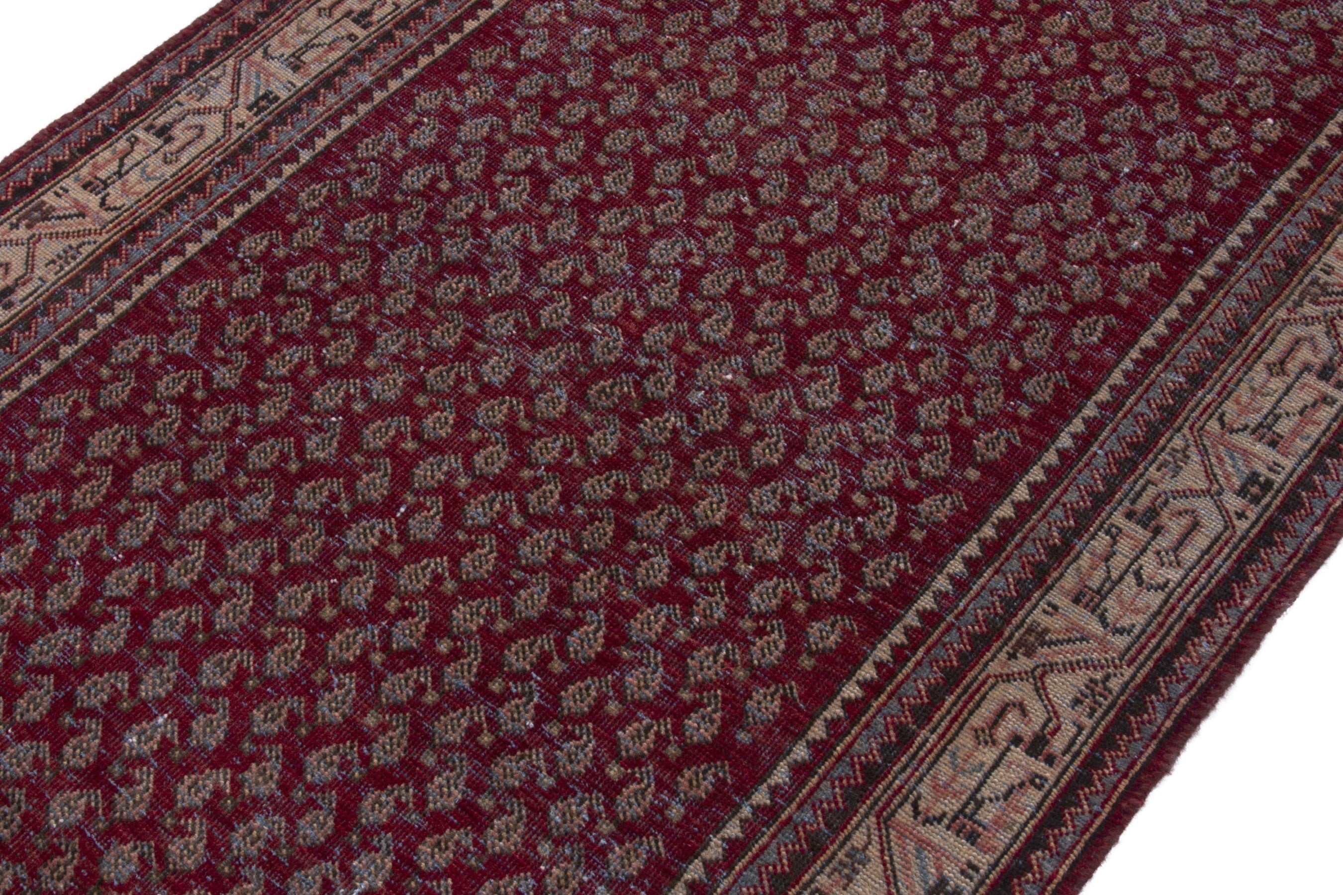Persian Arak runner rug in burgundy and tan, view 6 of 17