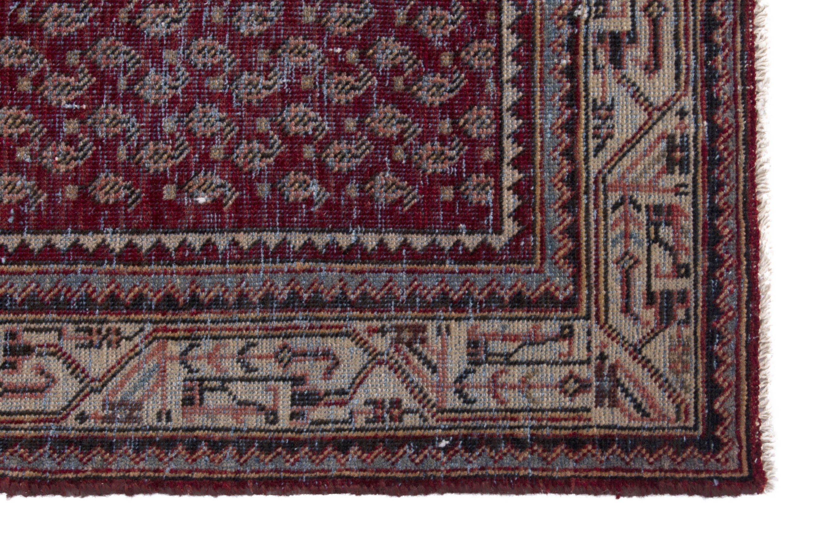 Persian Arak runner rug in burgundy and tan, view 5 of 17