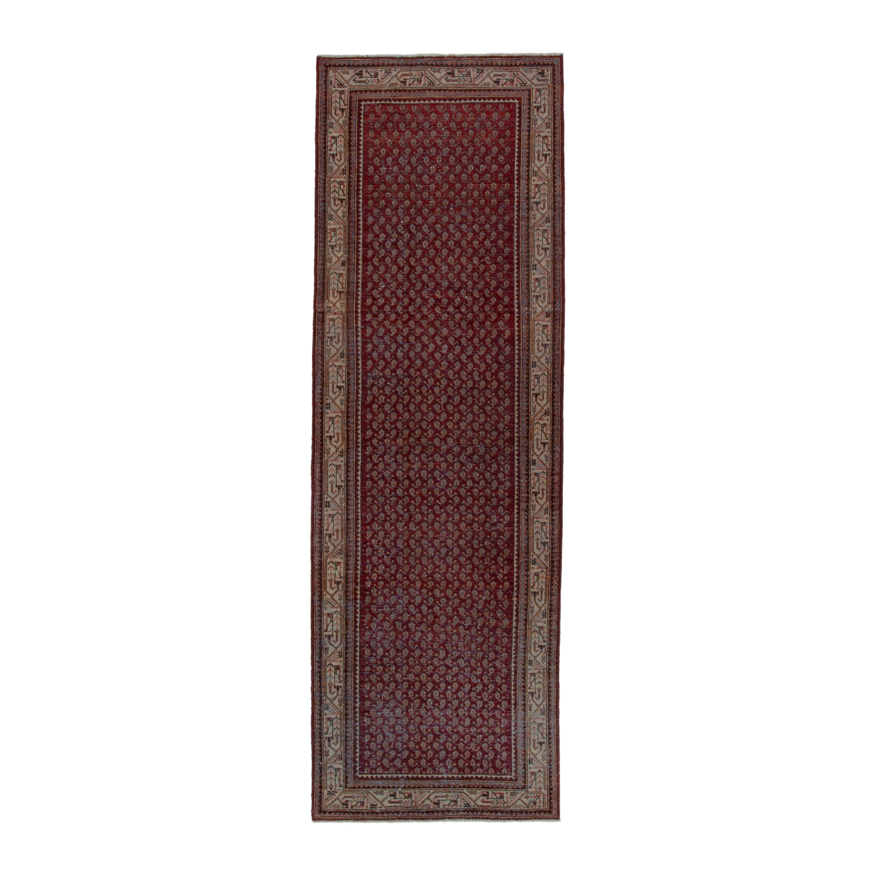 Persian Arak runner rug in burgundy and tan, 3'5" x 10'5"