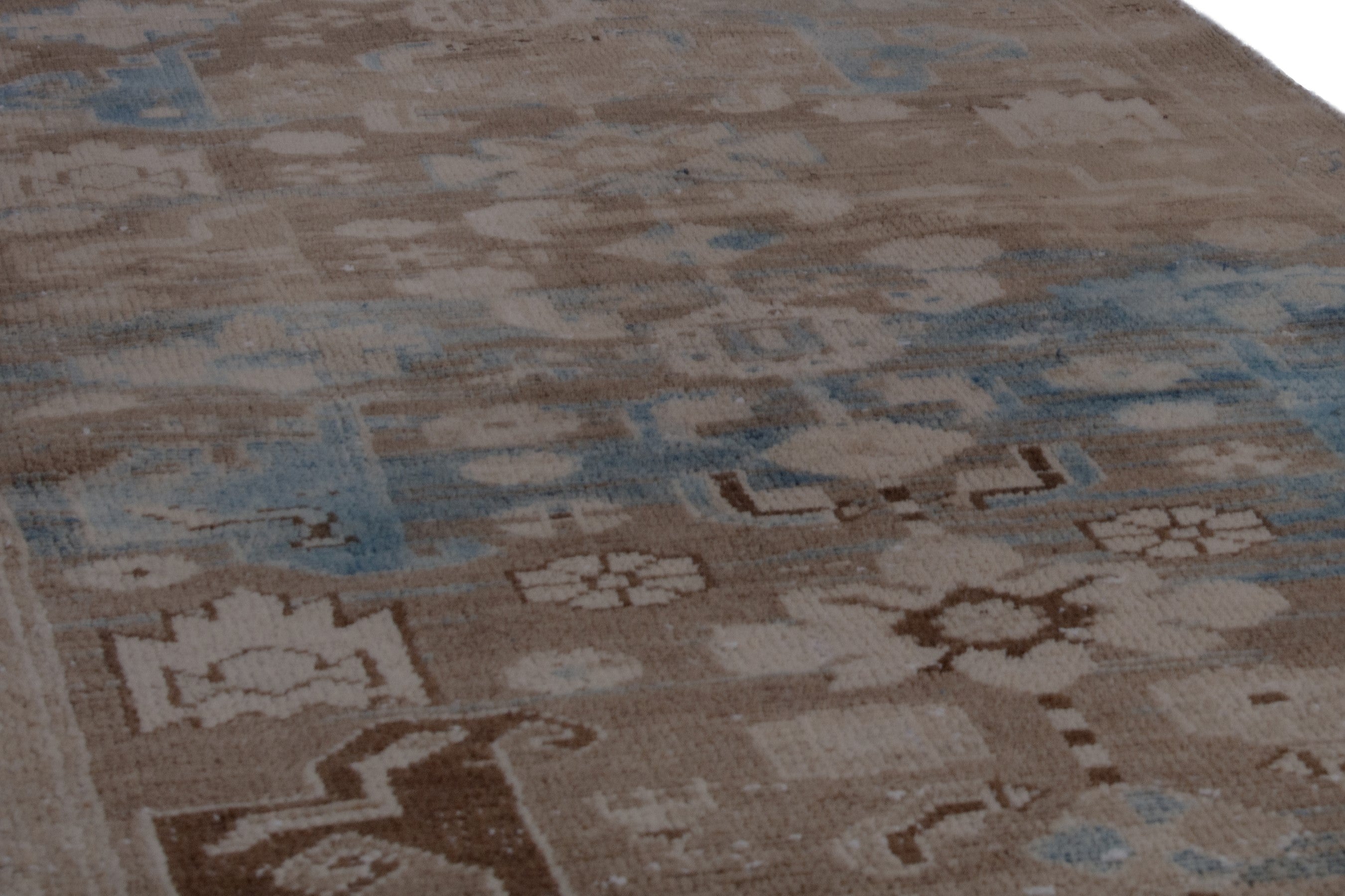 Persian Borujerd runner rug in taupe and dusty blue, view 10 of 18