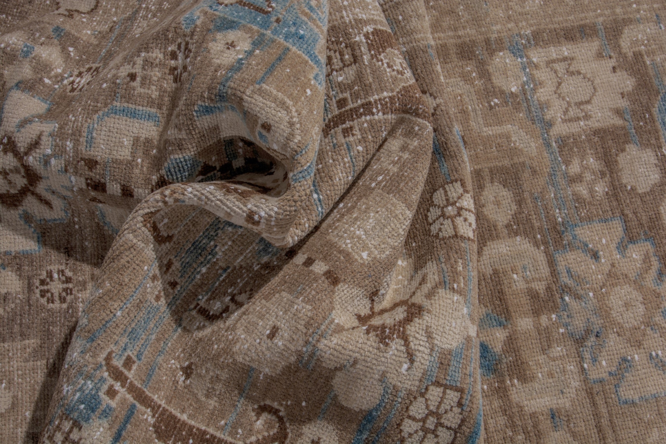 Persian Borujerd runner rug in taupe and dusty blue, view 16 of 18