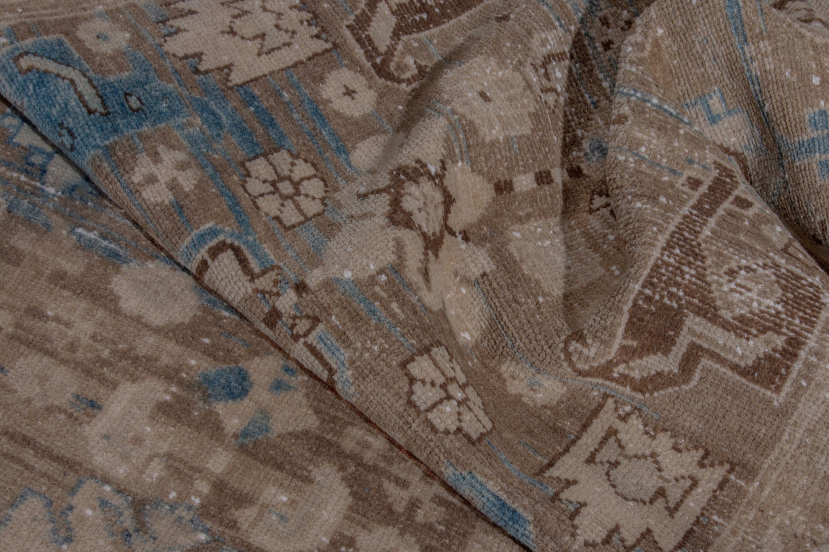 Persian Borujerd runner rug in taupe and dusty blue, view 17 of 18