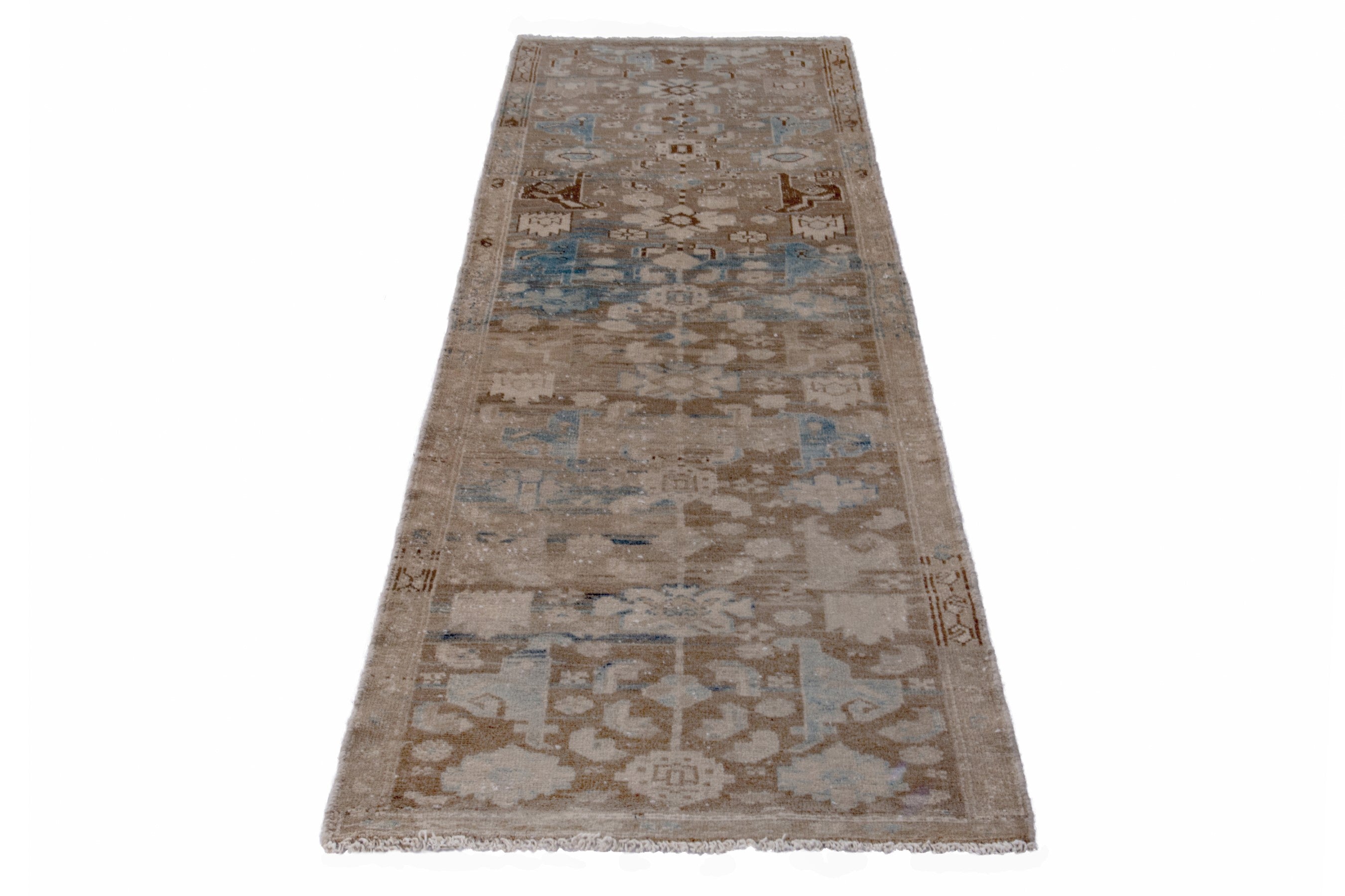 Persian Borujerd runner rug in taupe and dusty blue, view 2 of 18