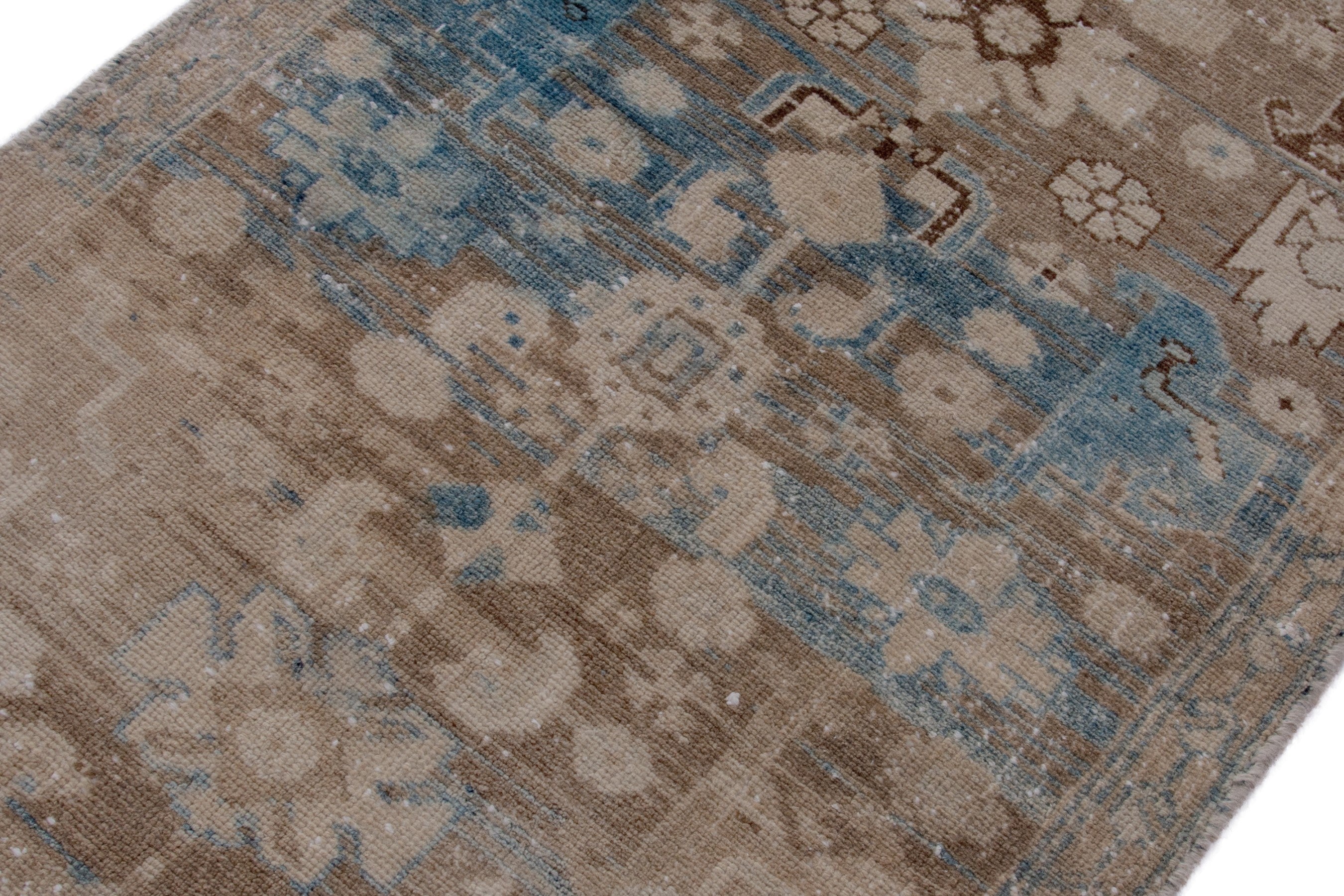 Persian Borujerd runner rug in taupe and dusty blue, view 6 of 18