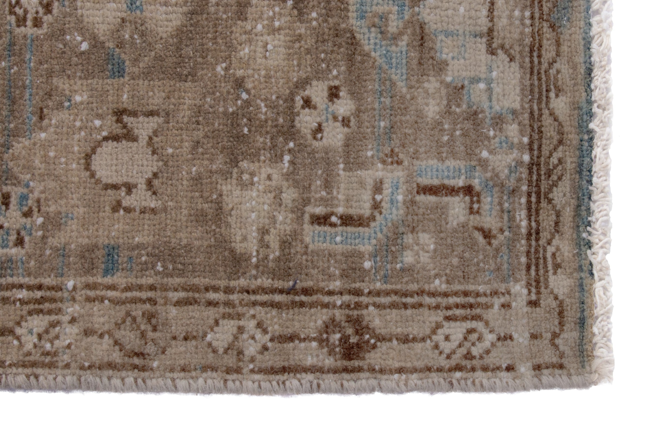Persian Borujerd runner rug in taupe and dusty blue, view 5 of 18